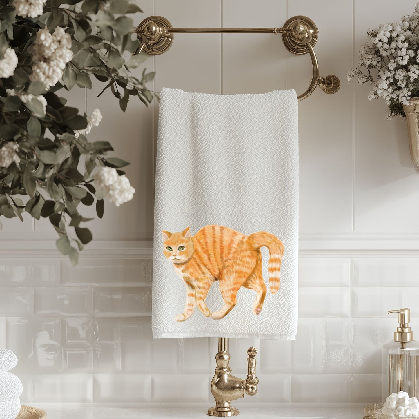 Orange Tabby Cat Bathroom Towel - MerikaArt