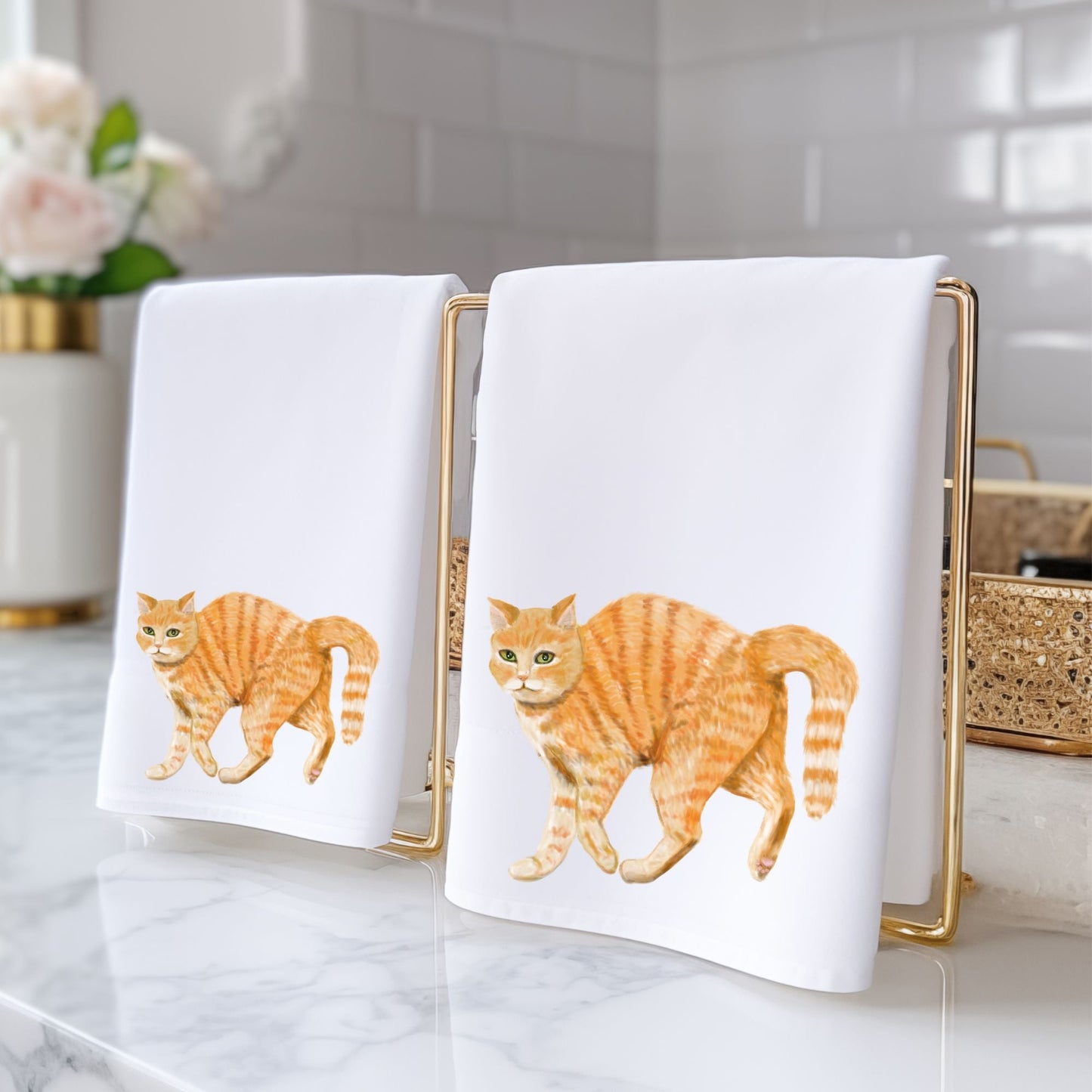 Orange Tabby Cat Bathroom Towel - MerikaArt