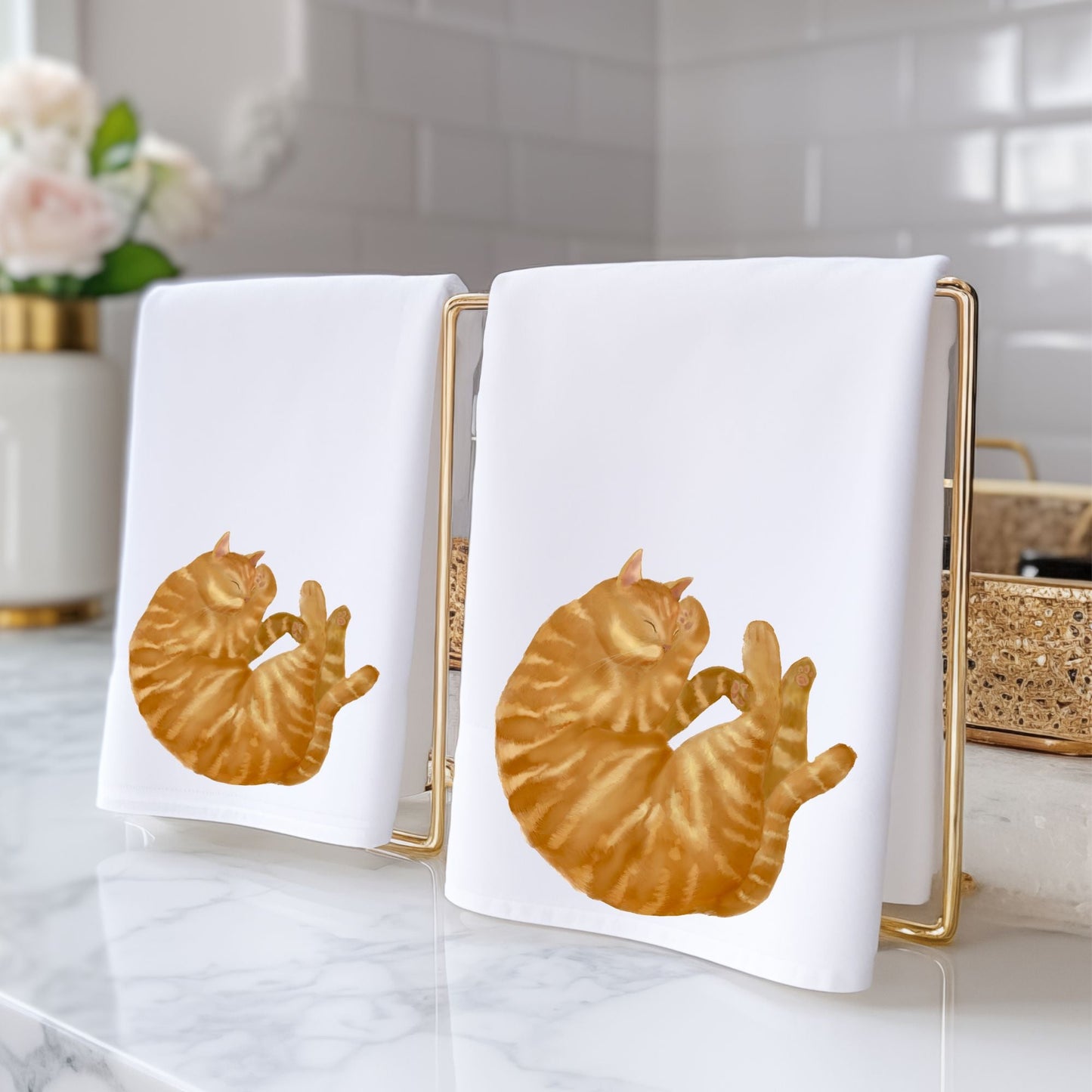 Orange Tabby Cat Bathroom Towel - MerikaArt