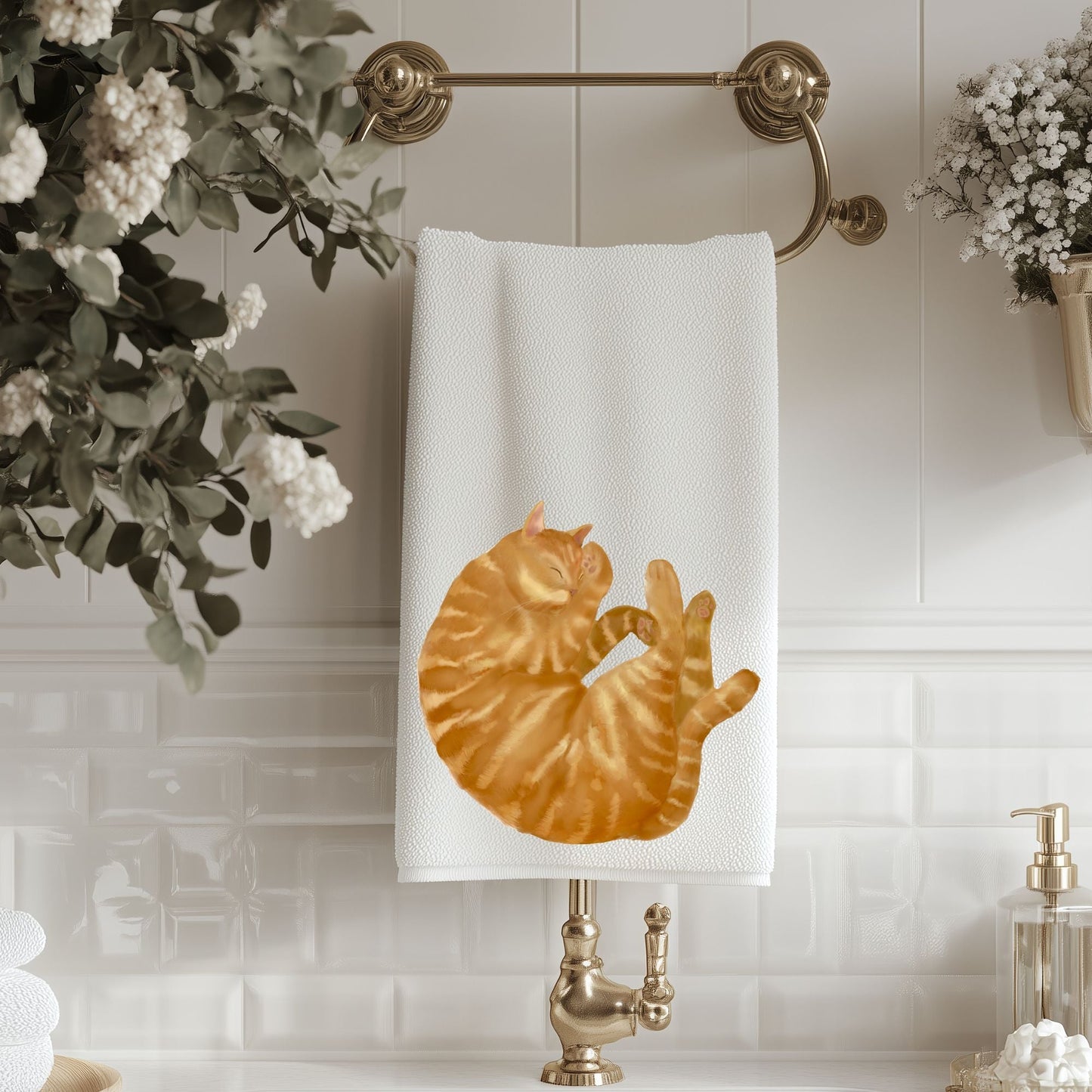 Orange Tabby Cat Bathroom Towel - MerikaArt