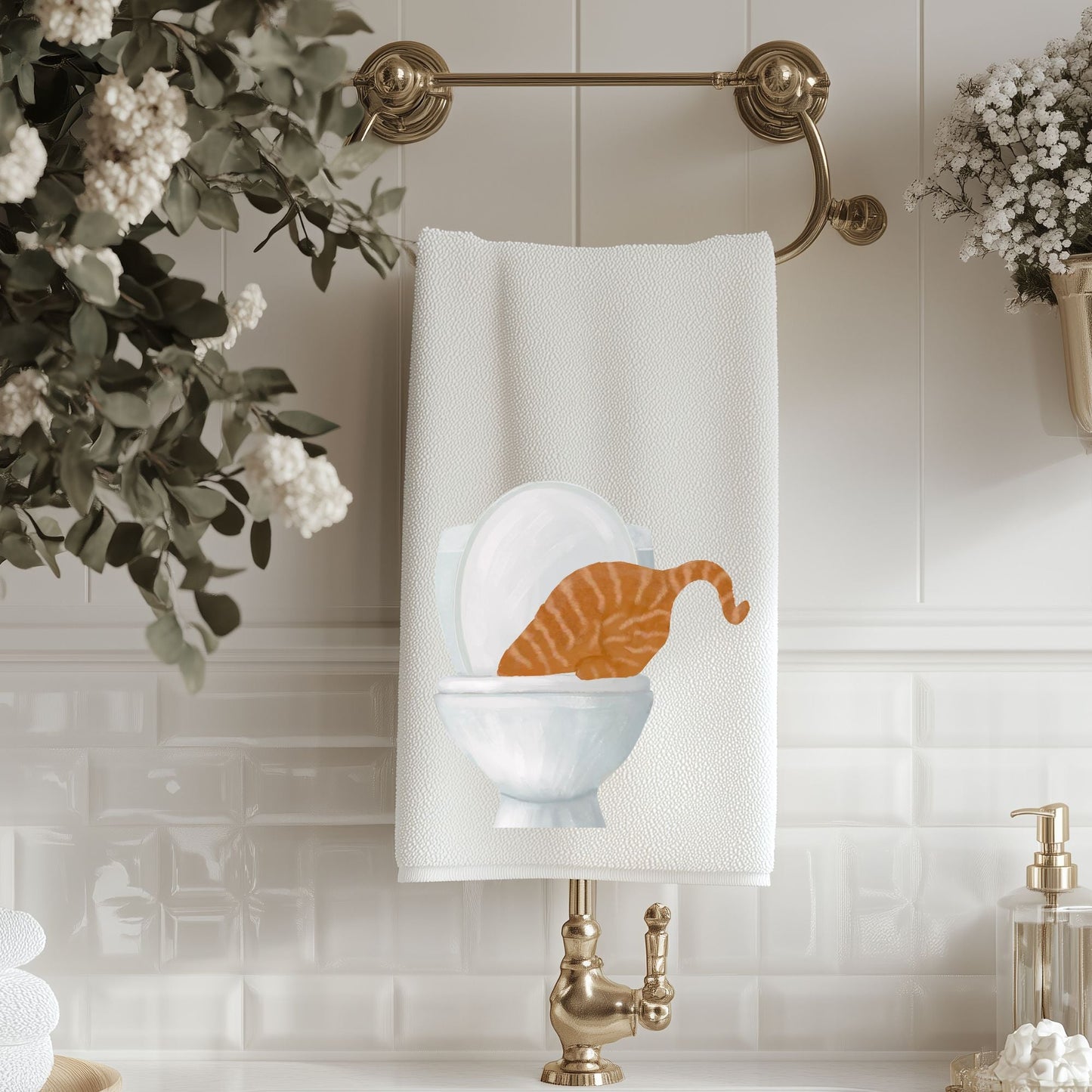 Orange Tabby Cat Bathroom Towel - MerikaArt