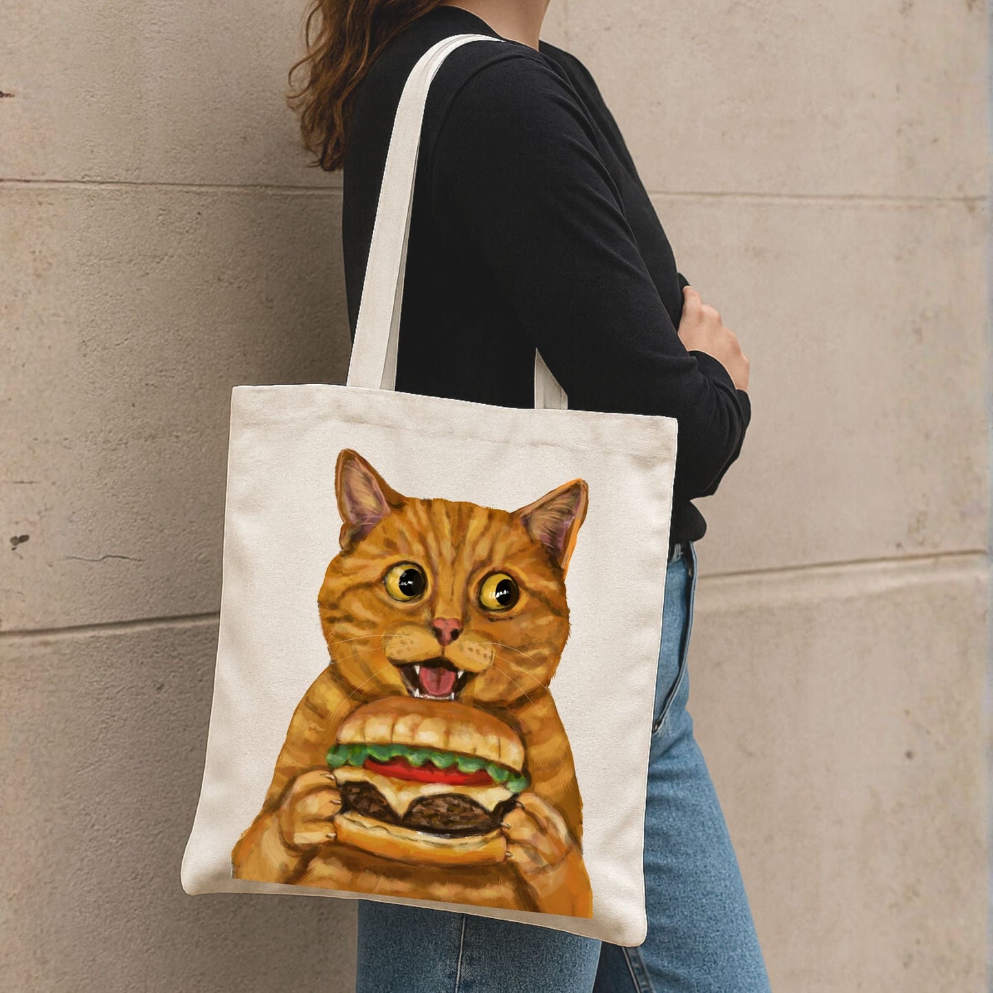 Orange Tabby Cat Burger Tote Bag - MerikaArt