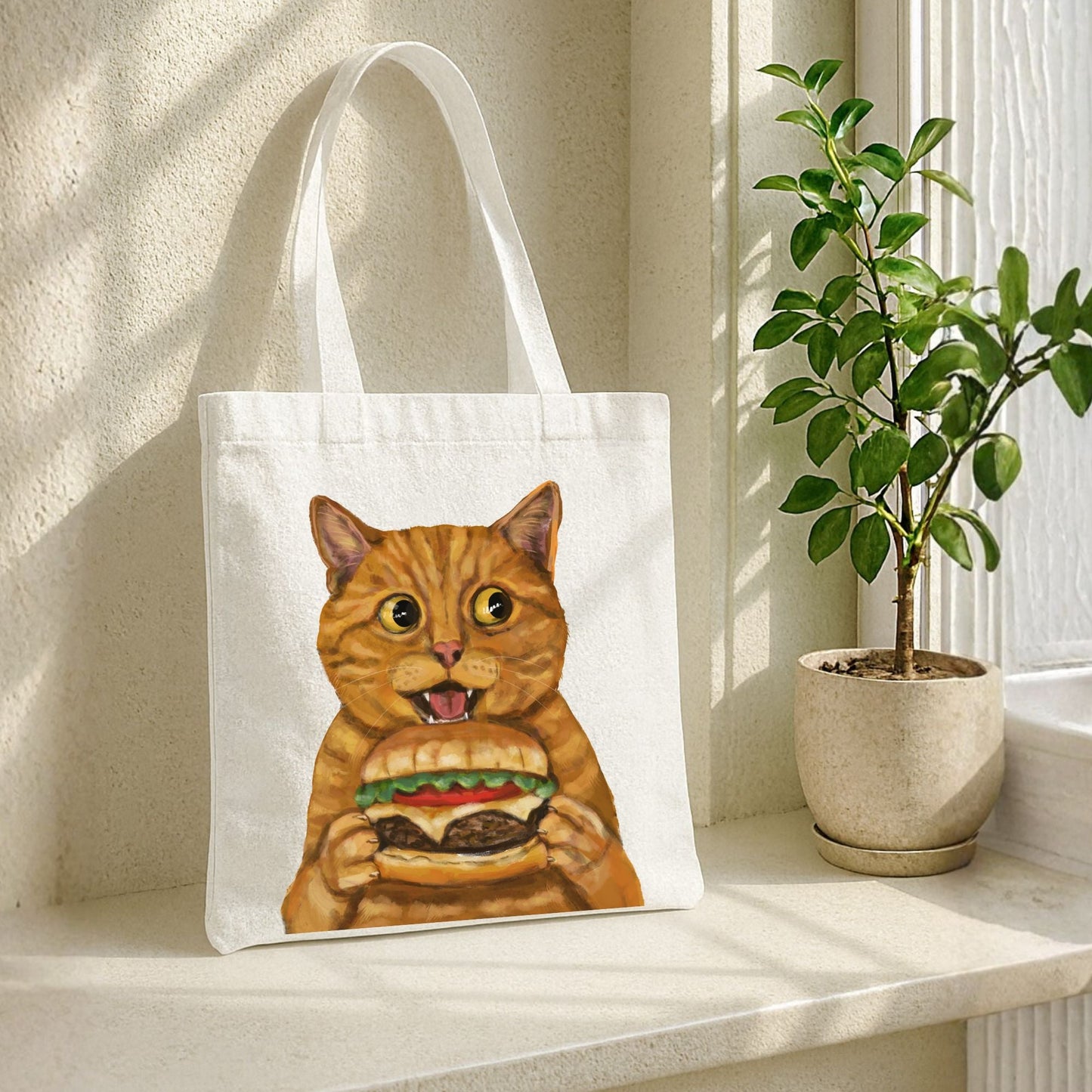 Orange Tabby Cat Burger Tote Bag - MerikaArt