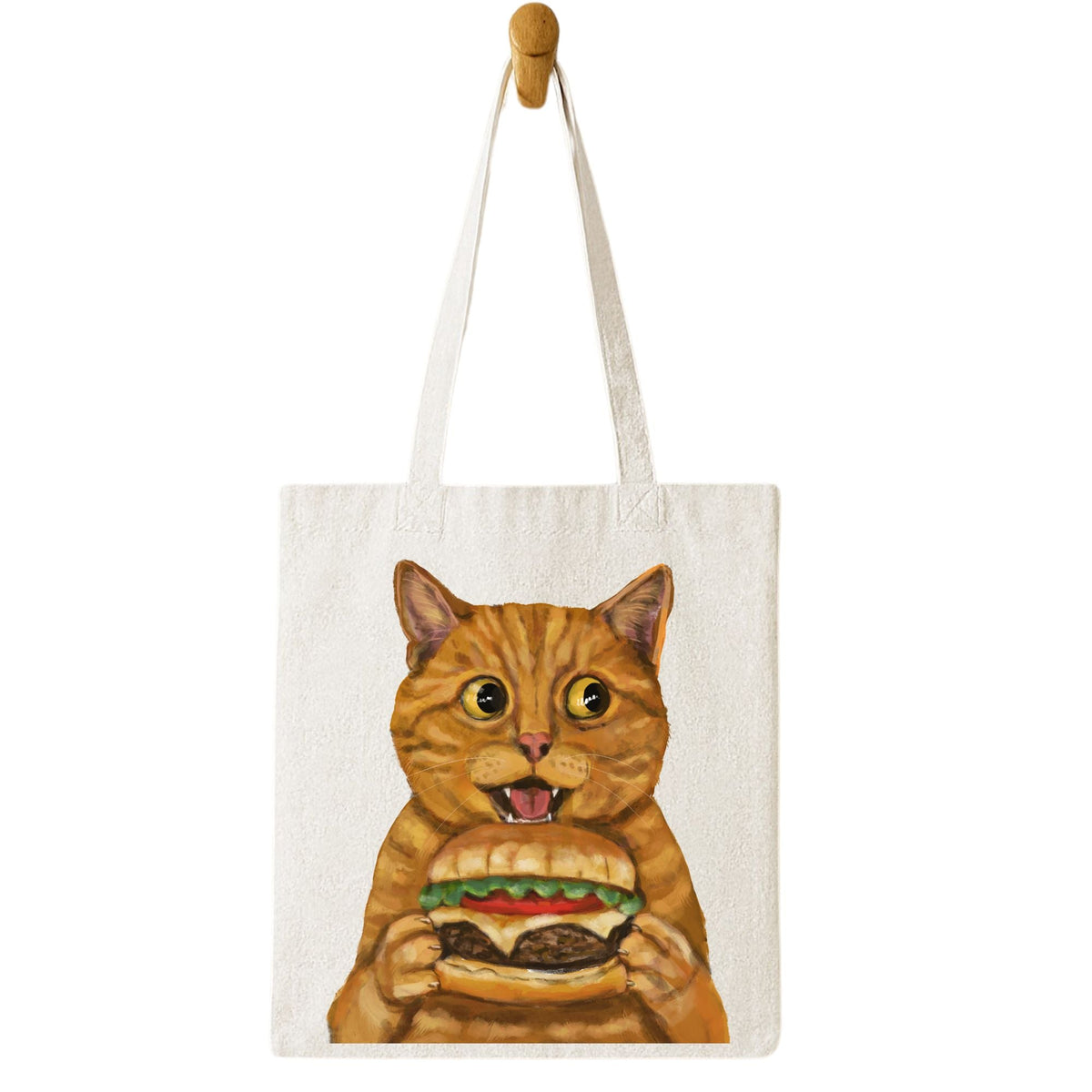Orange Tabby Cat Burger Tote Bag - MerikaArt