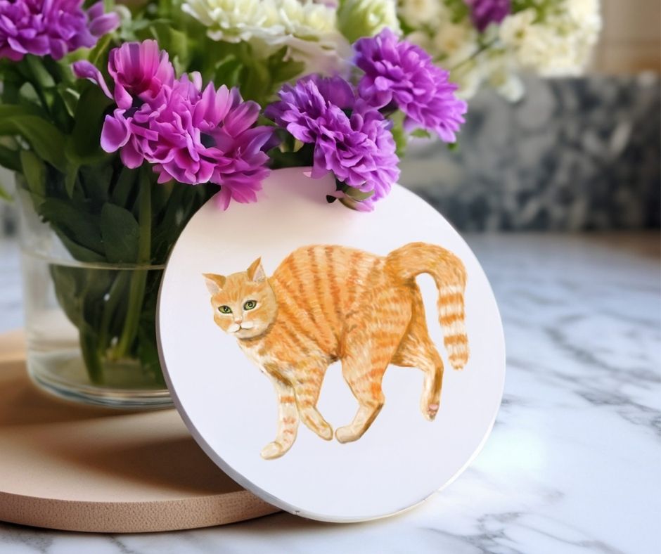 Orange Tabby Cat Ceramic Coaster - MerikaArt