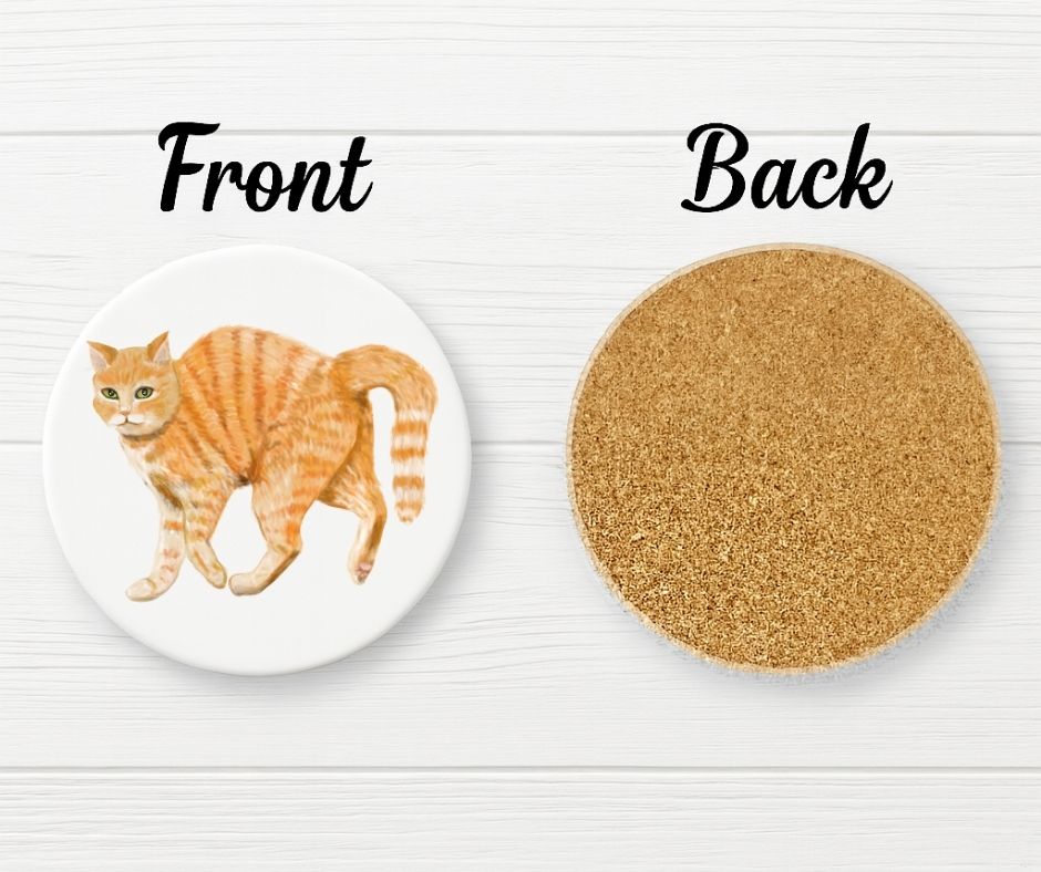 Orange Tabby Cat Ceramic Coaster - MerikaArt