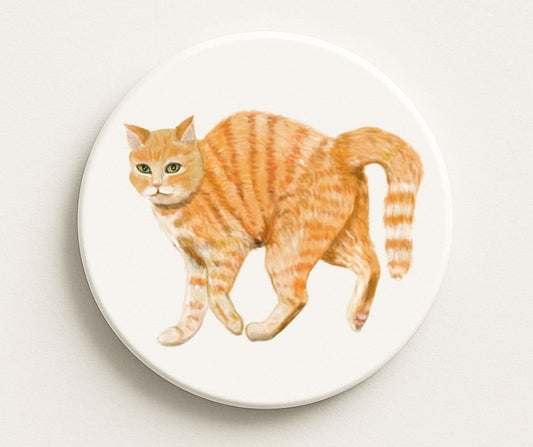 Orange Tabby Cat Ceramic Coaster - MerikaArt
