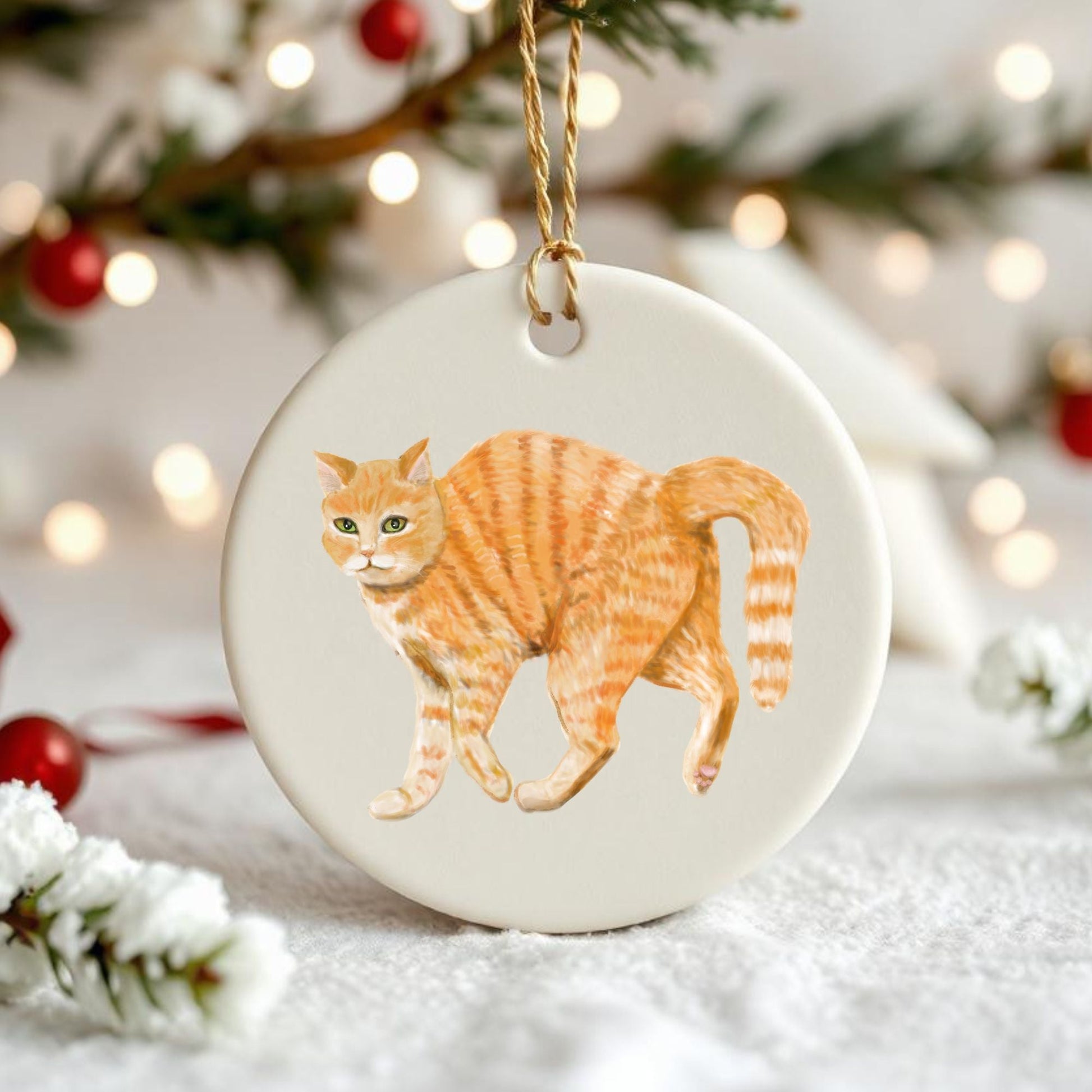 Orange Tabby Cat Ceramic Ornament - MerikaArt