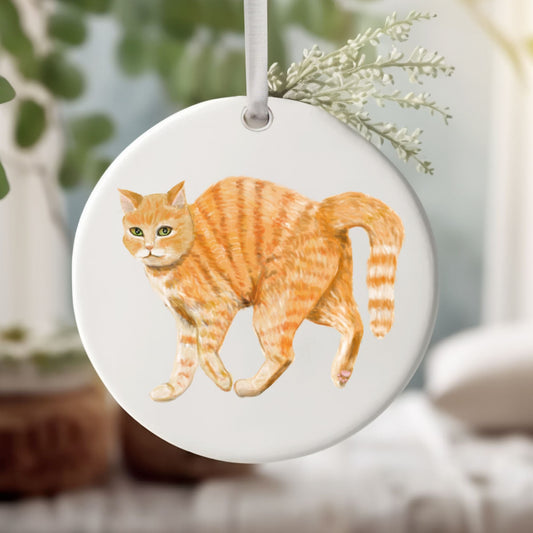 Orange Tabby Cat Ceramic Ornament - MerikaArt