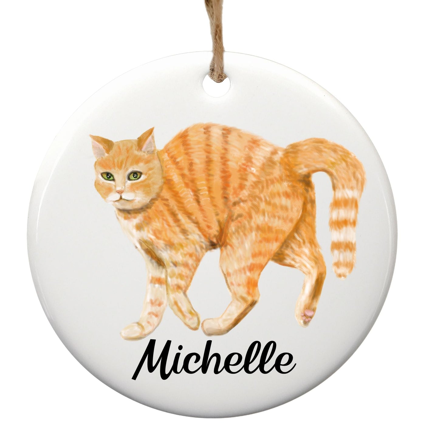 Orange Tabby Cat Ceramic Ornament - MerikaArt