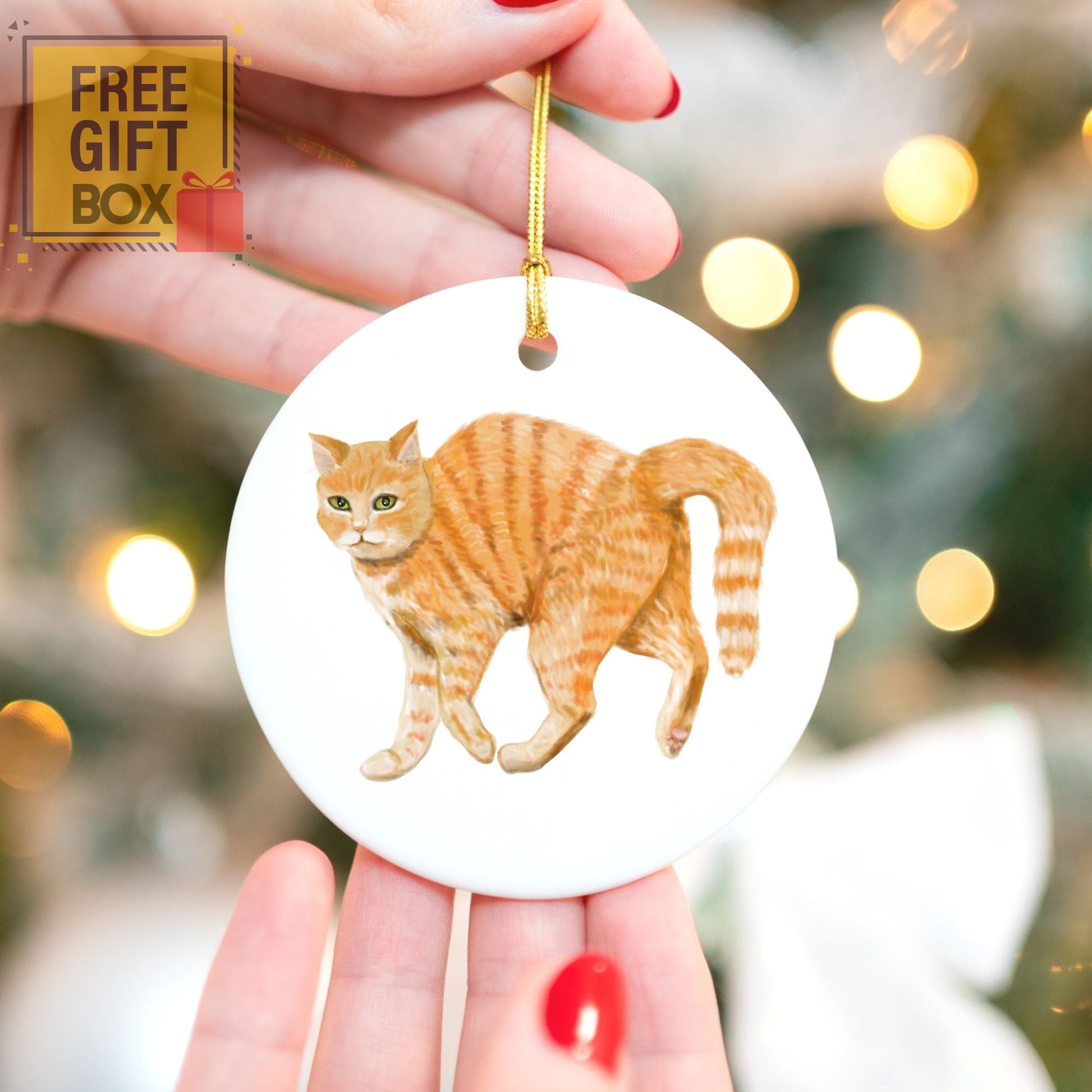 Orange Tabby Cat Ceramic Ornament - MerikaArt