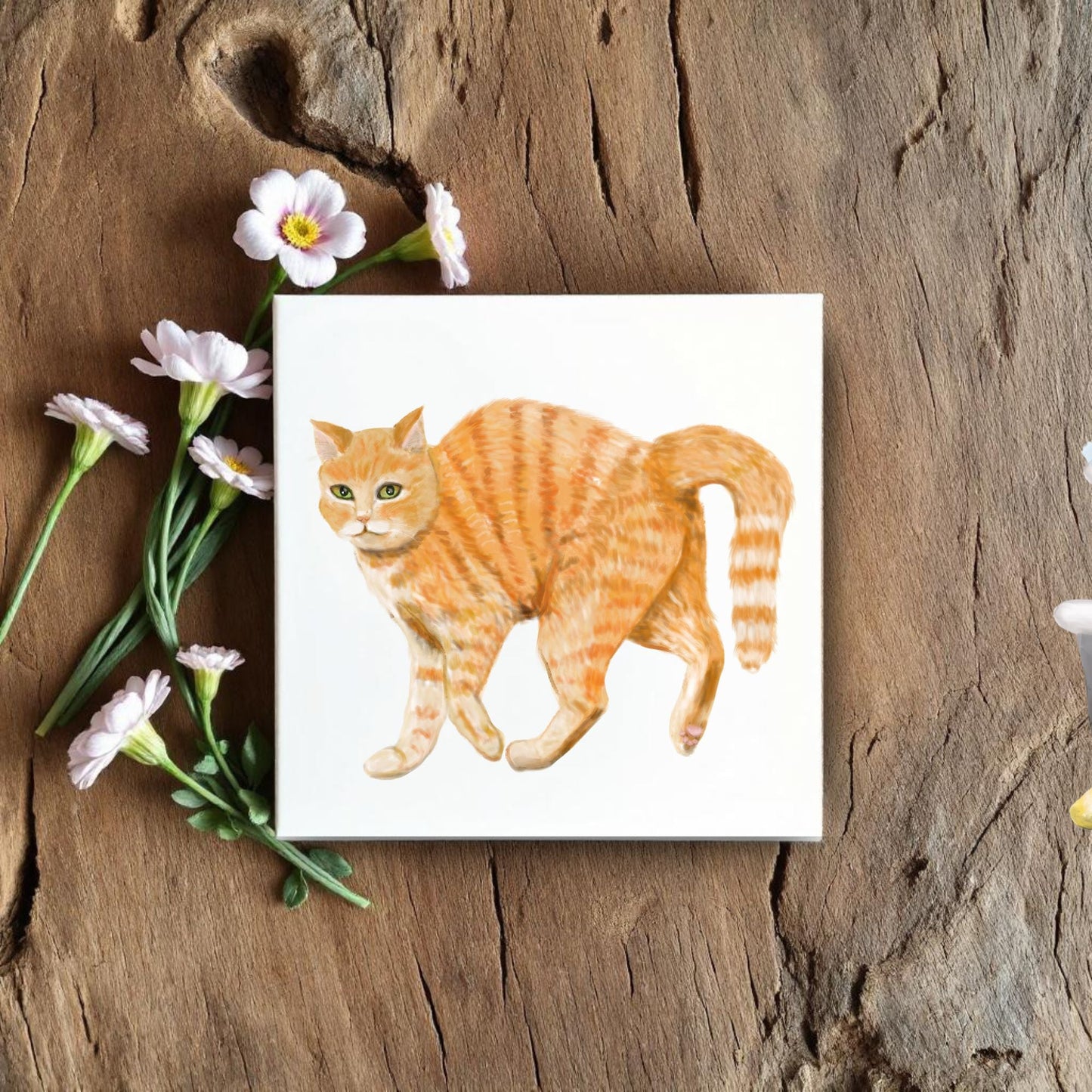 Orange Tabby Cat Ceramic Tile - MerikaArt
