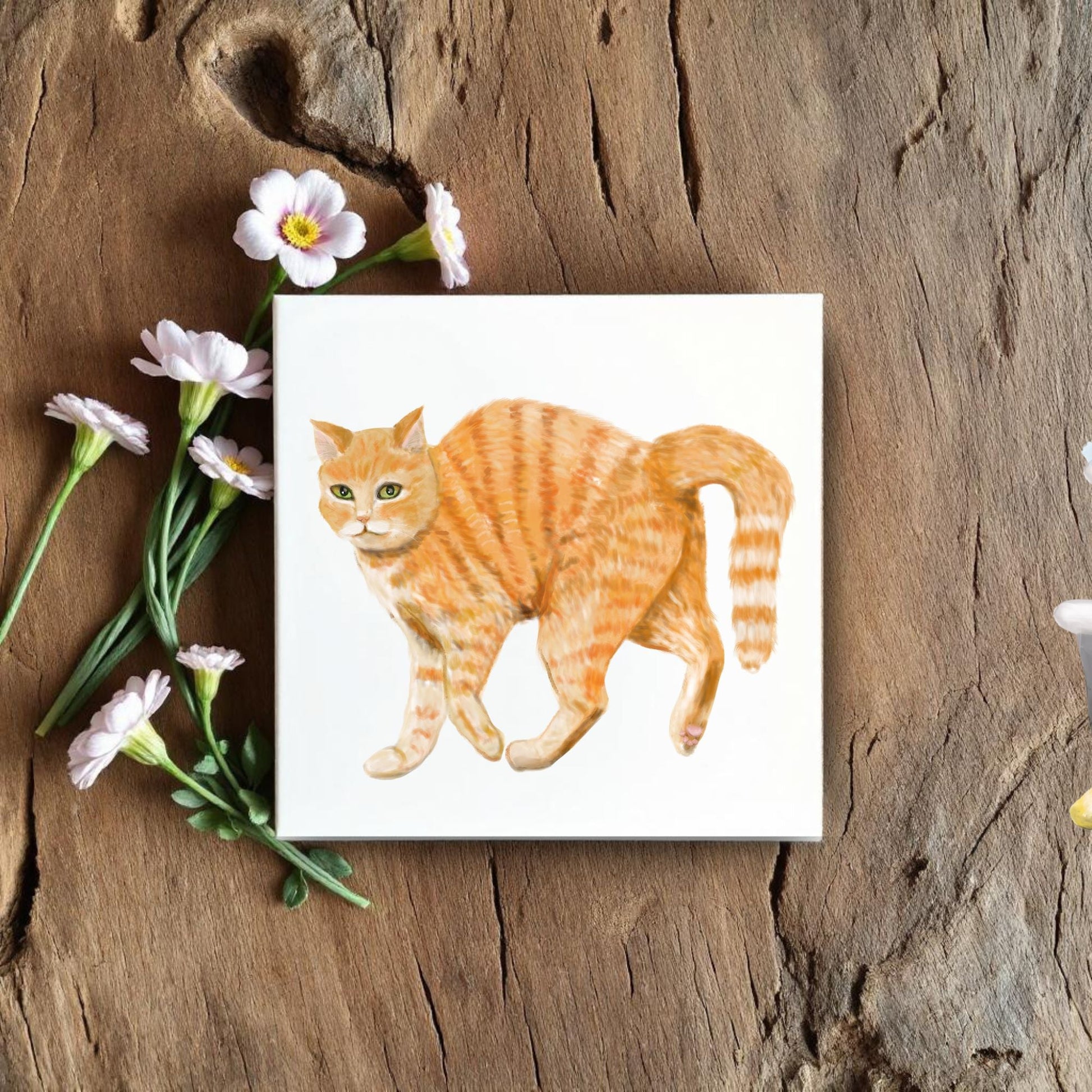 Orange Tabby Cat Ceramic Tile - MerikaArt
