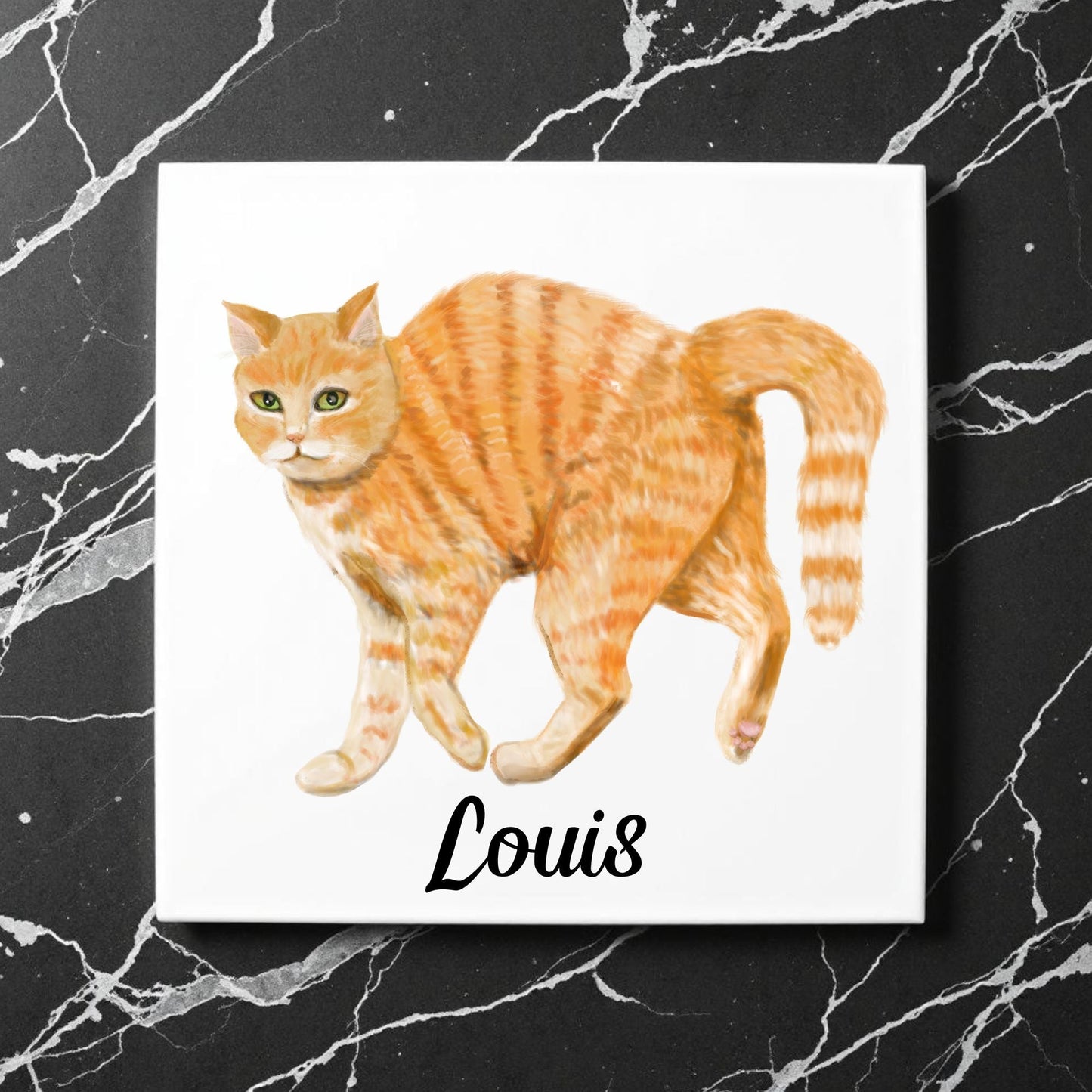 Orange Tabby Cat Ceramic Tile - MerikaArt