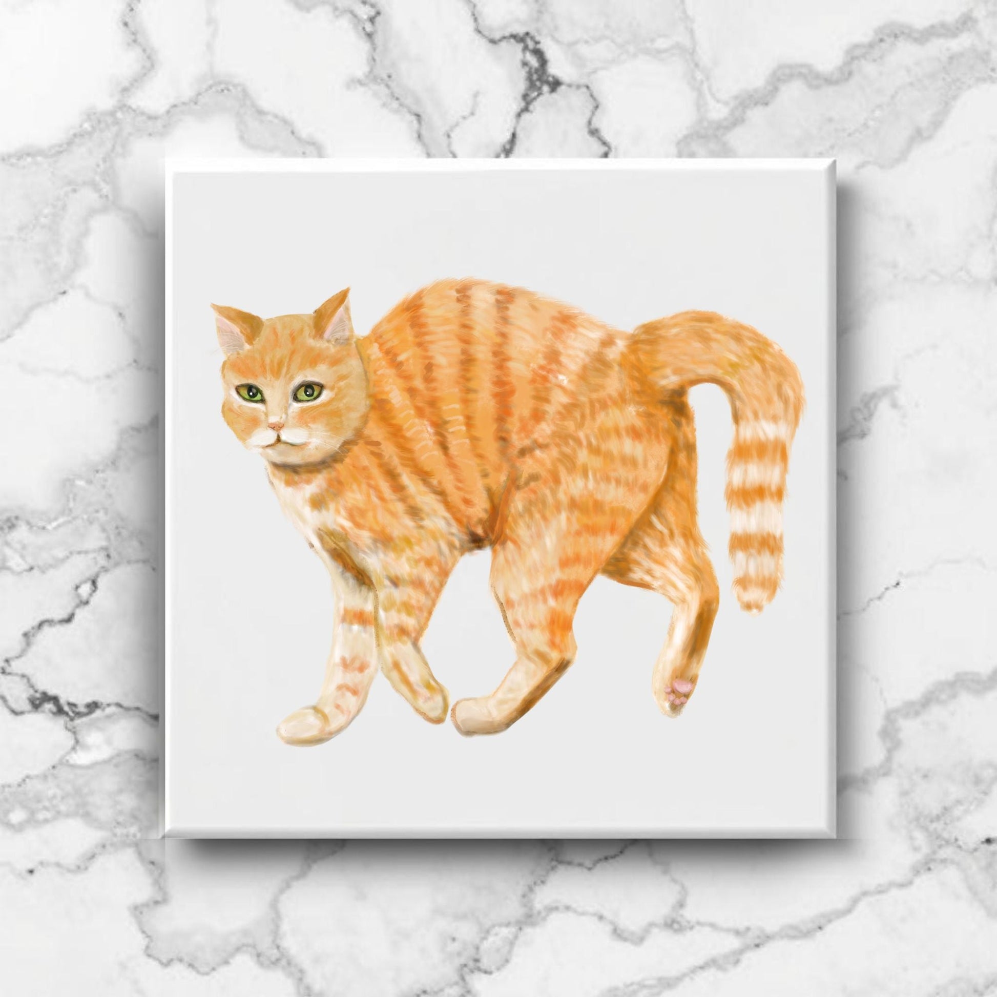 Orange Tabby Cat Ceramic Tile - MerikaArt