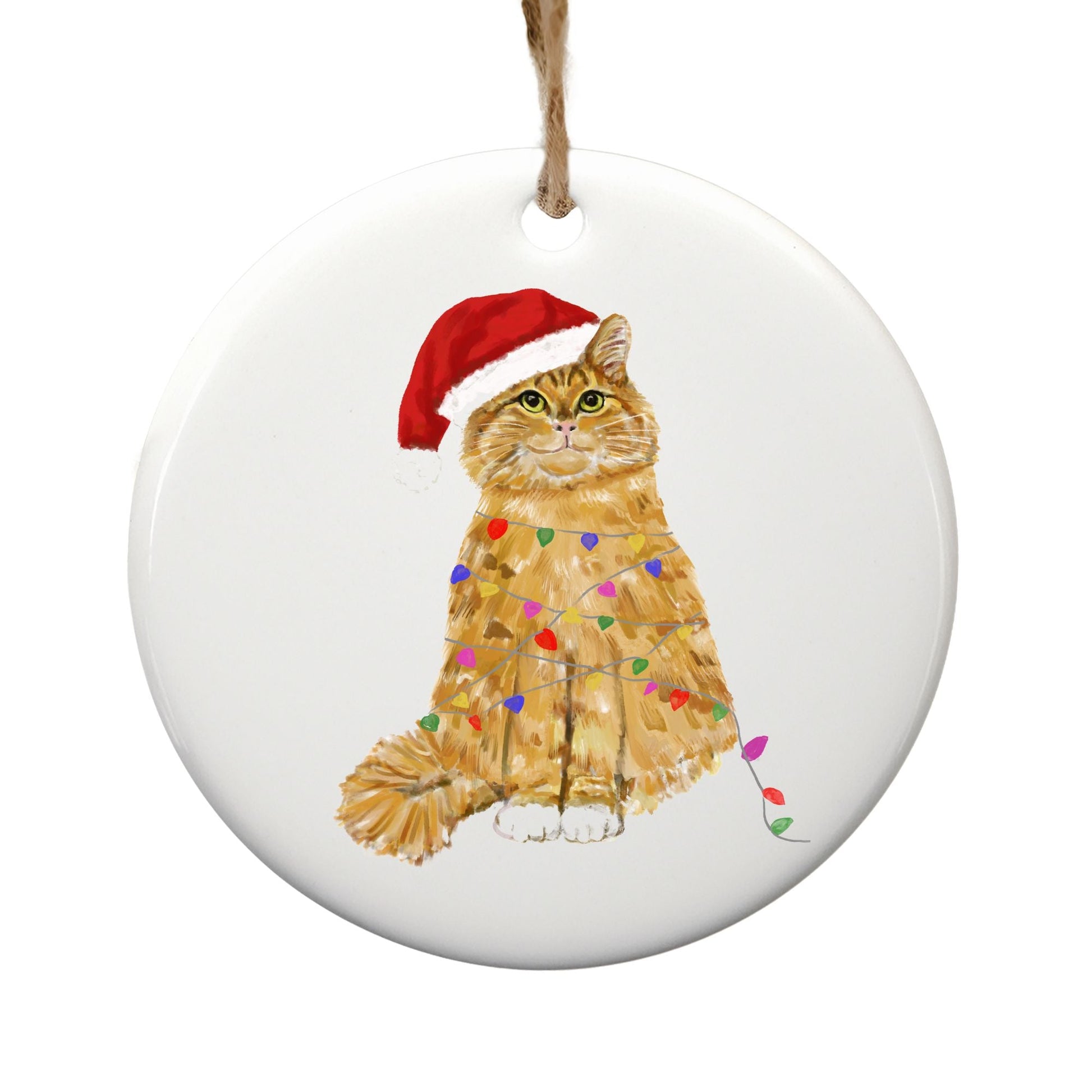 Orange Tabby Cat Christmas Ornament - MerikaArt