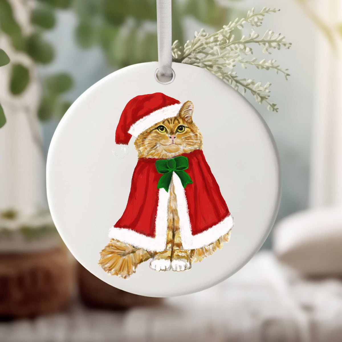 Orange Tabby Cat Christmas Ornament - MerikaArt