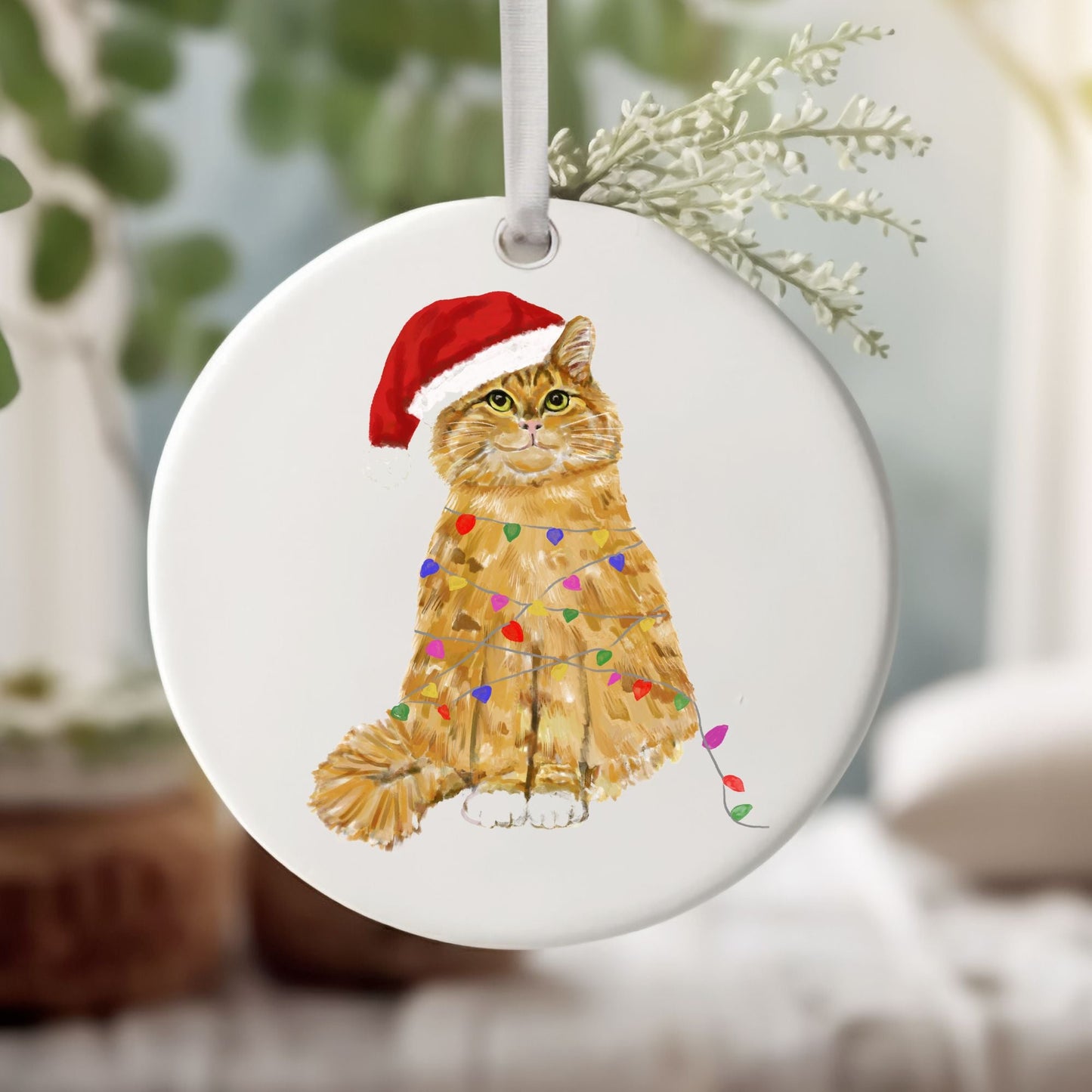 Orange Tabby Cat Christmas Ornament - MerikaArt