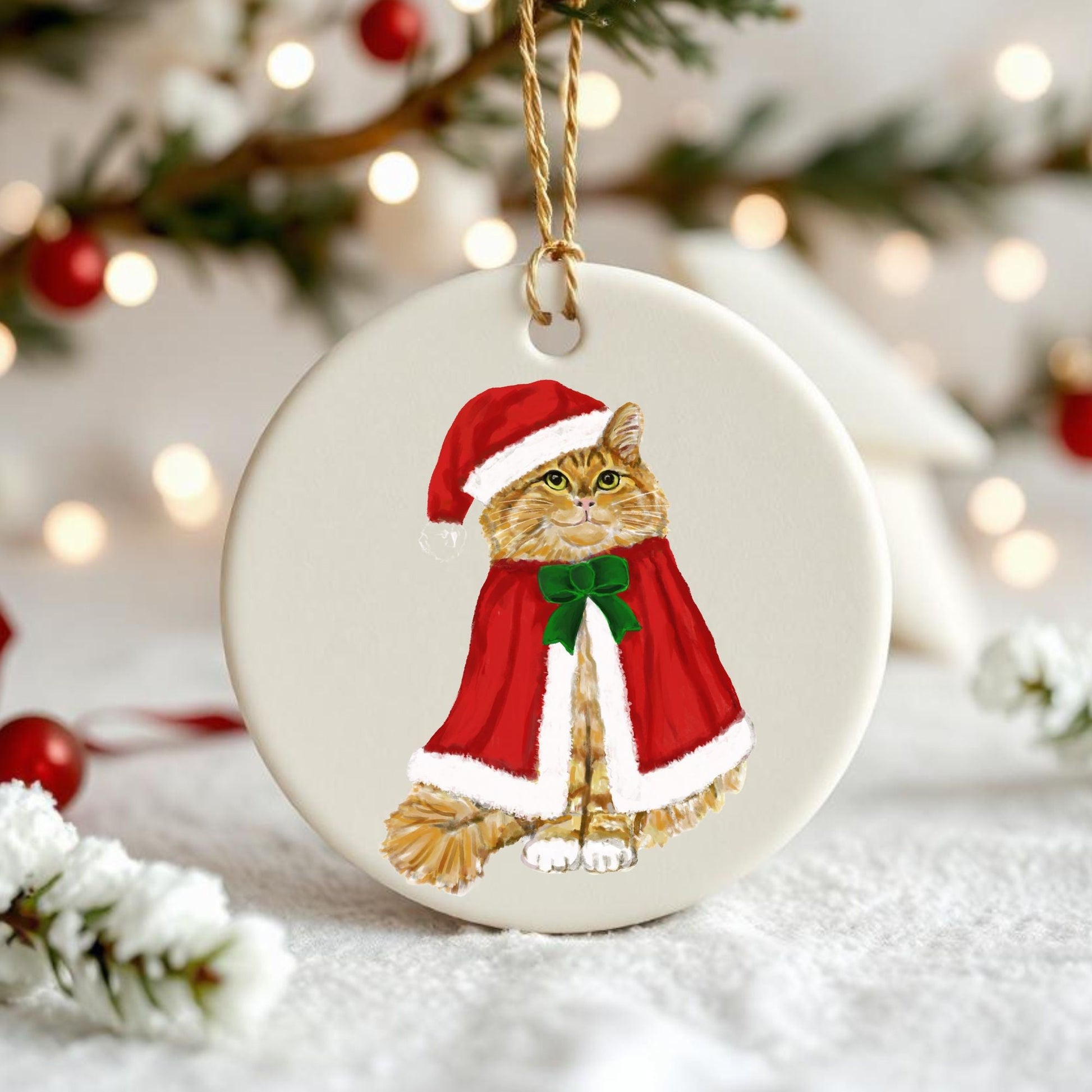 Orange Tabby Cat Christmas Ornament - MerikaArt