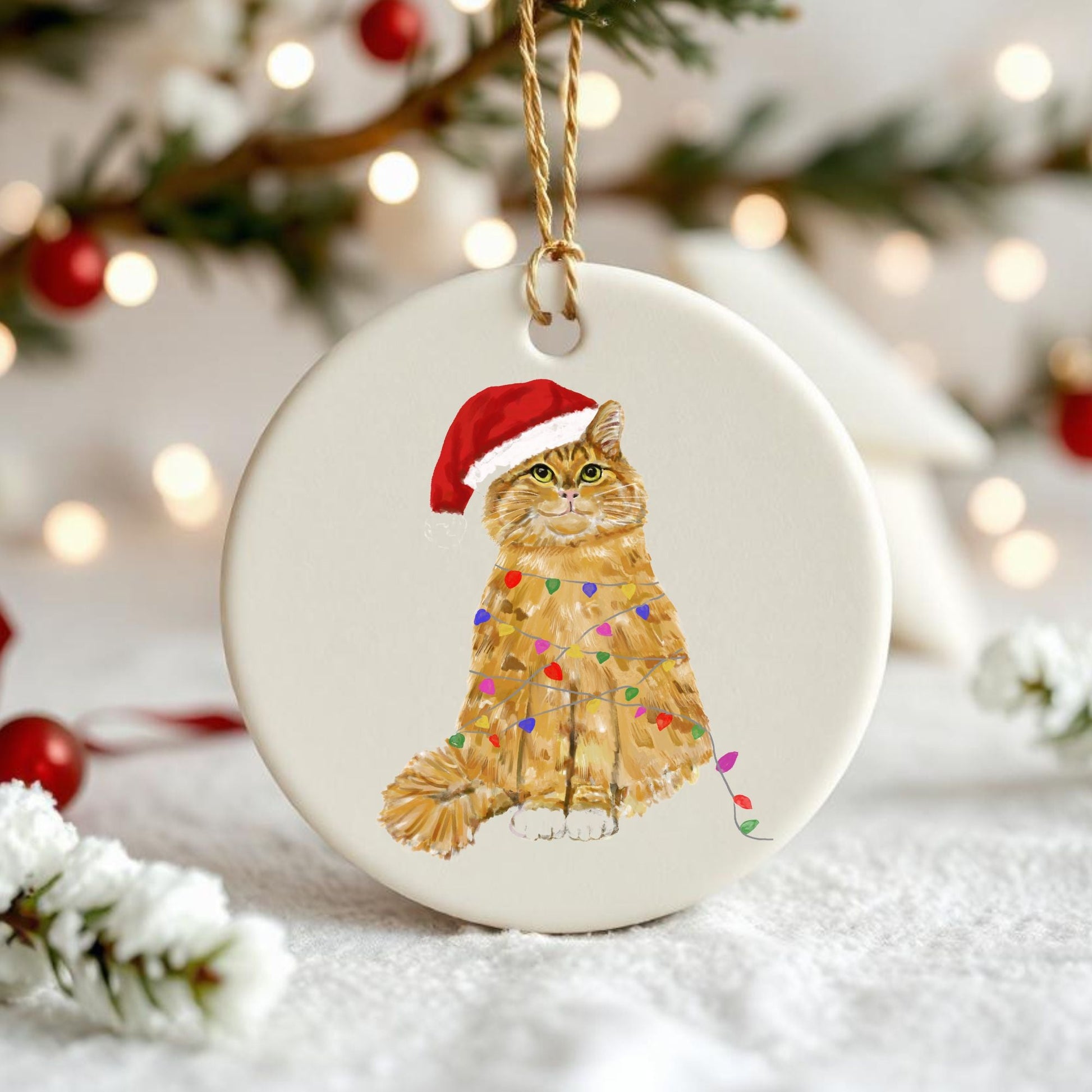 Orange Tabby Cat Christmas Ornament - MerikaArt