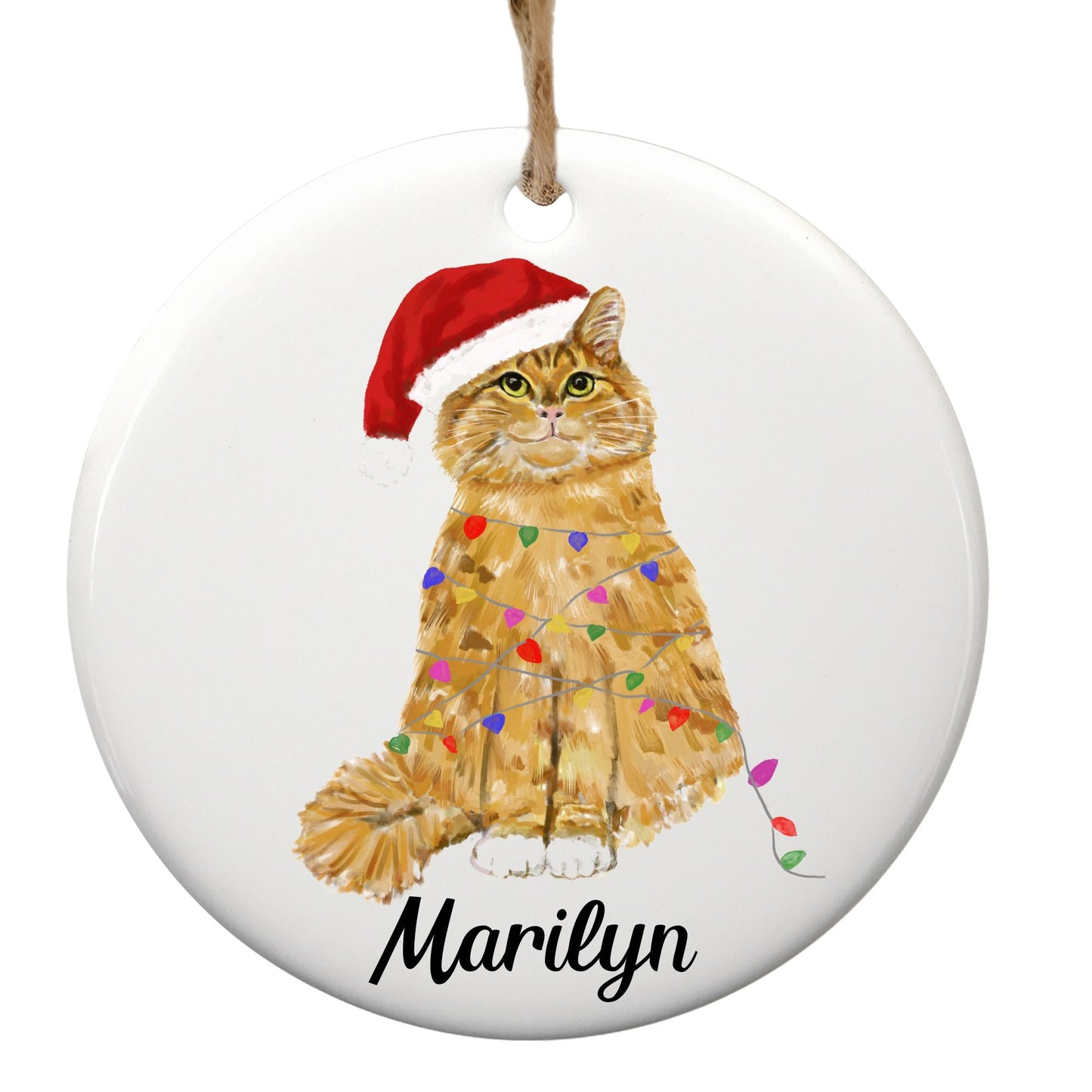 Orange Tabby Cat Christmas Ornament - MerikaArt