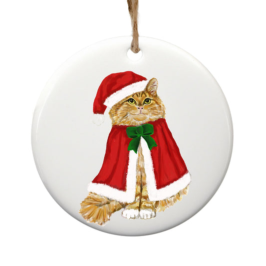 Orange Tabby Cat Christmas Ornament - MerikaArt