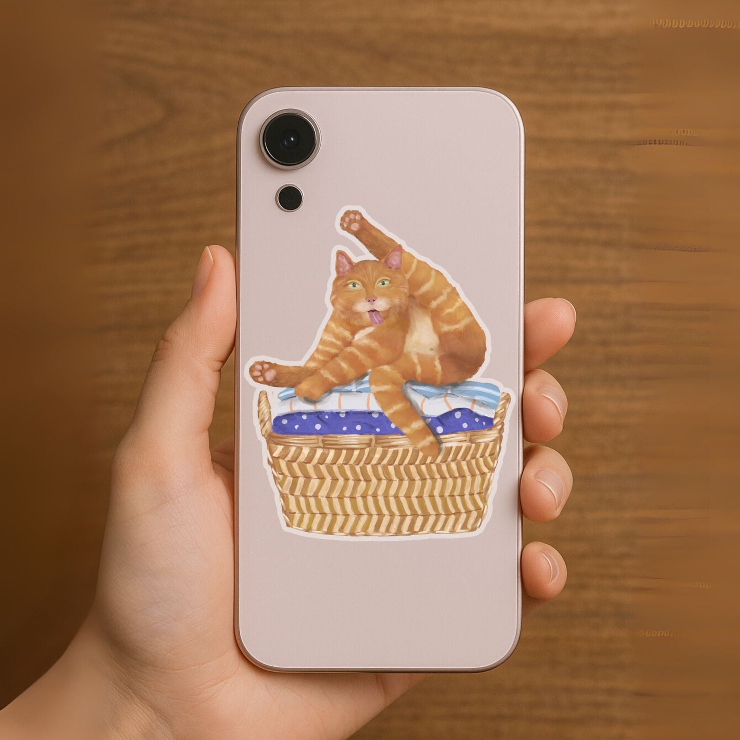 Orange Tabby Cat Grooming Vinyl Sticker - MerikaArt