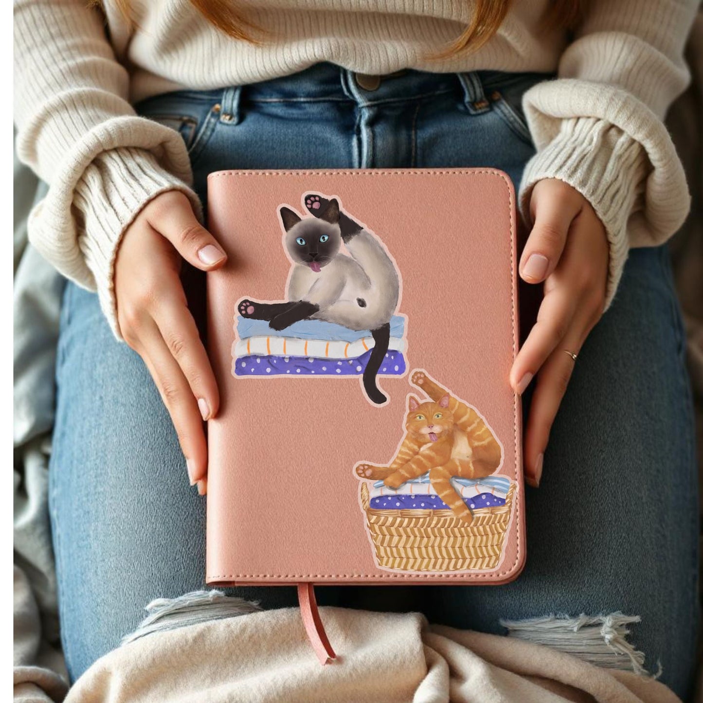 Orange Tabby Cat Grooming Vinyl Sticker - MerikaArt