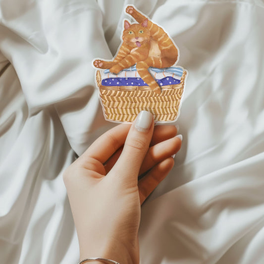 Orange Tabby Cat Grooming Vinyl Sticker - MerikaArt