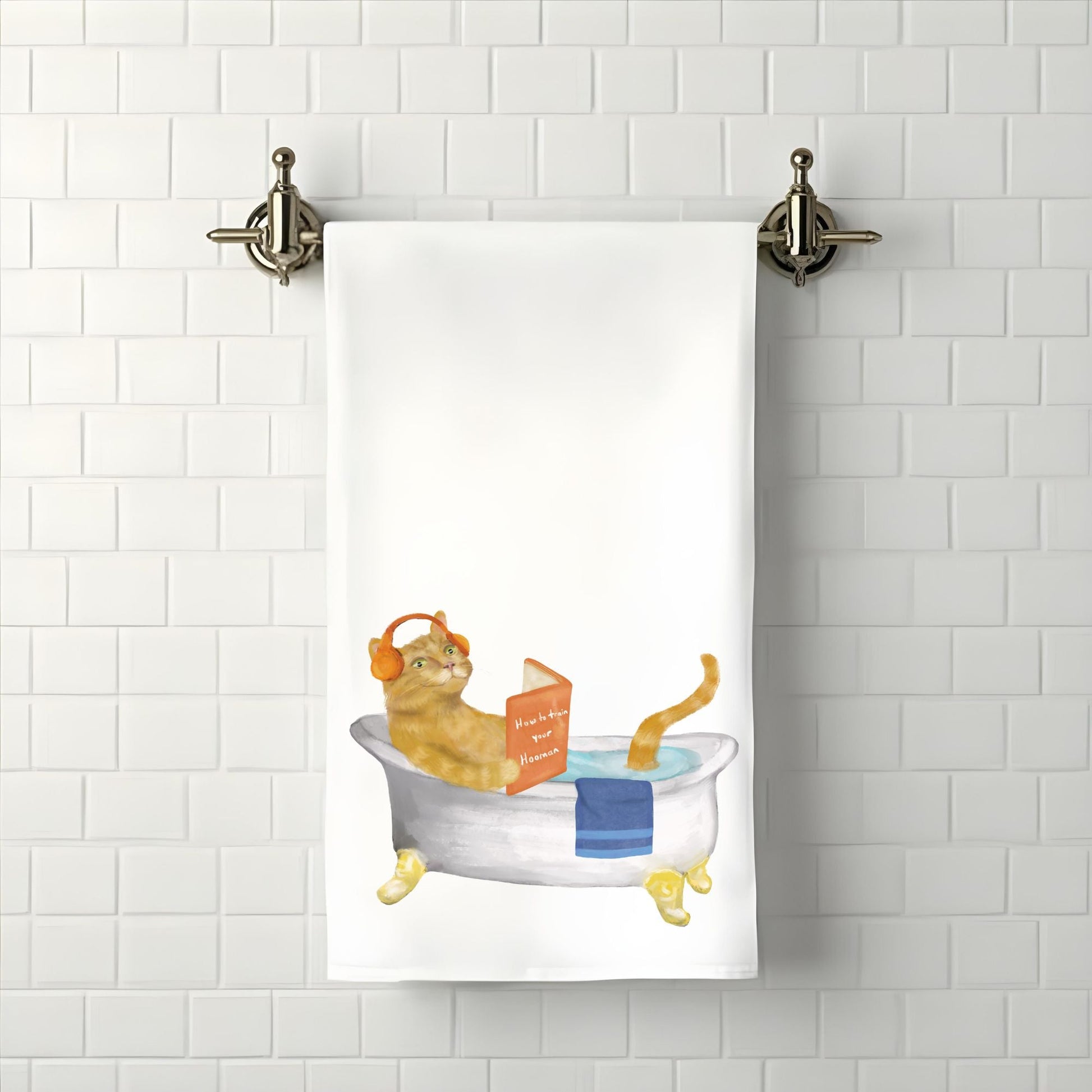 Orange Tabby Cat in Bathtub Bathroom Towel - MerikaArt