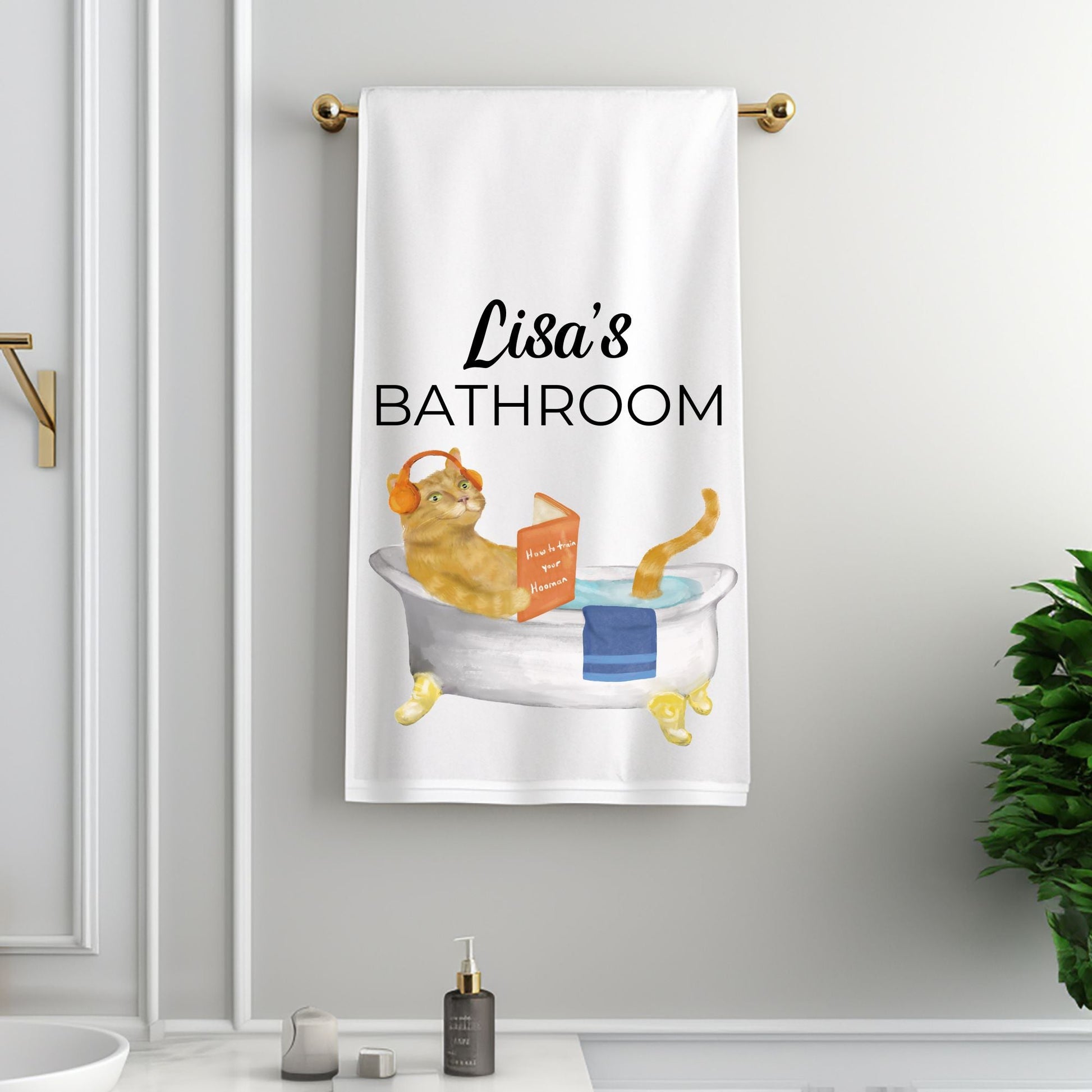 Orange Tabby Cat in Bathtub Bathroom Towel - MerikaArt