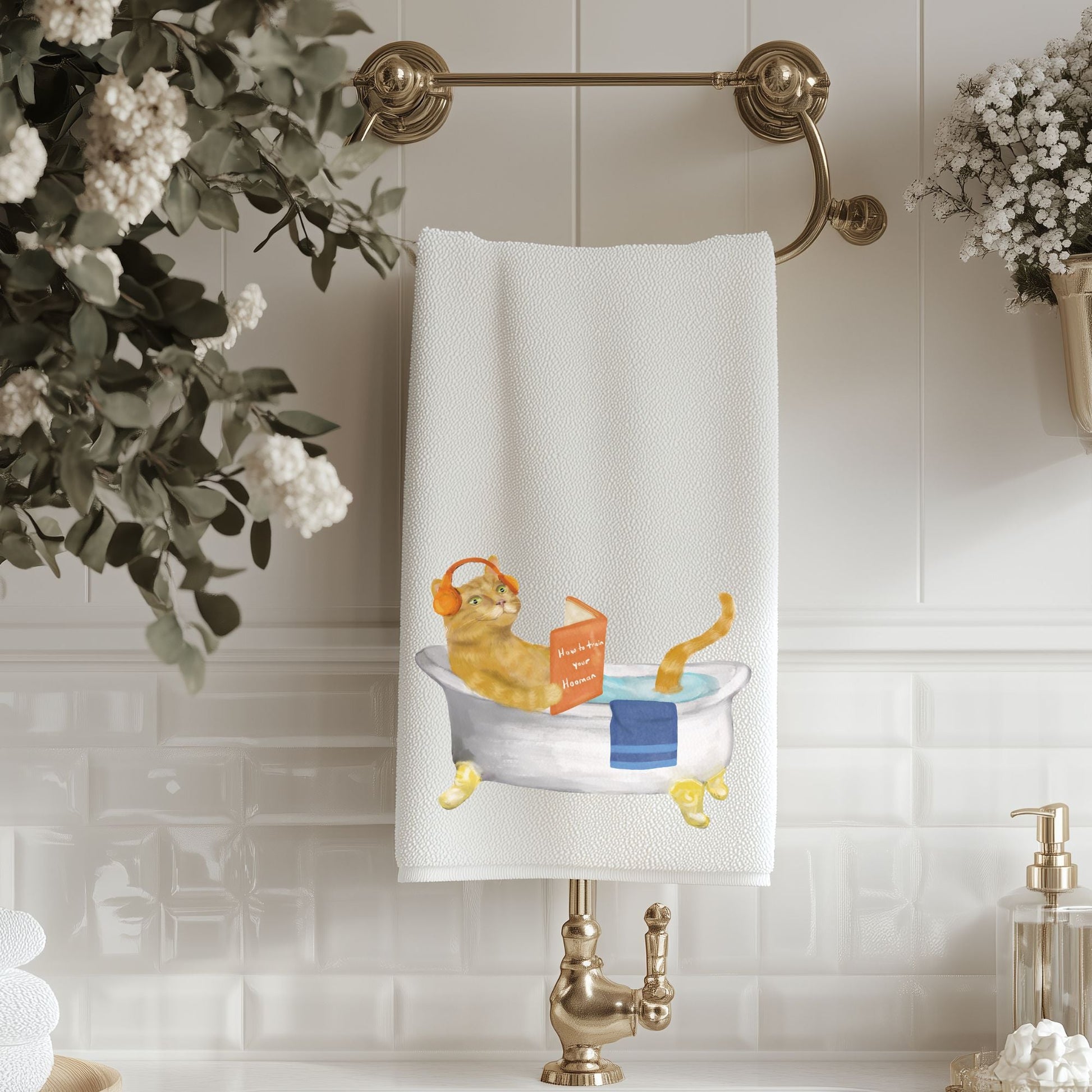 Orange Tabby Cat in Bathtub Bathroom Towel - MerikaArt