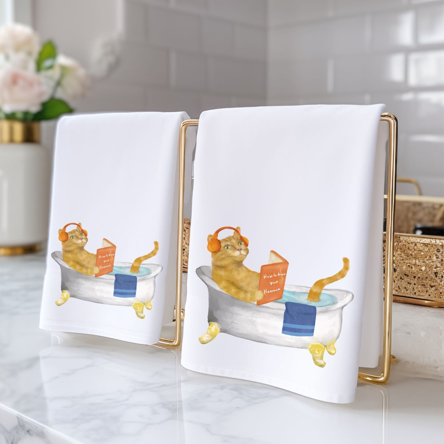 Orange Tabby Cat in Bathtub Bathroom Towel - MerikaArt