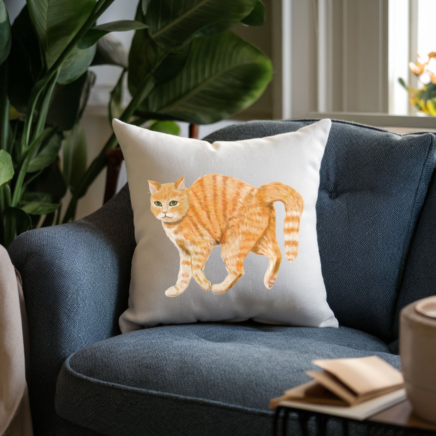 Orange Tabby Cat Pillow - MerikaArt