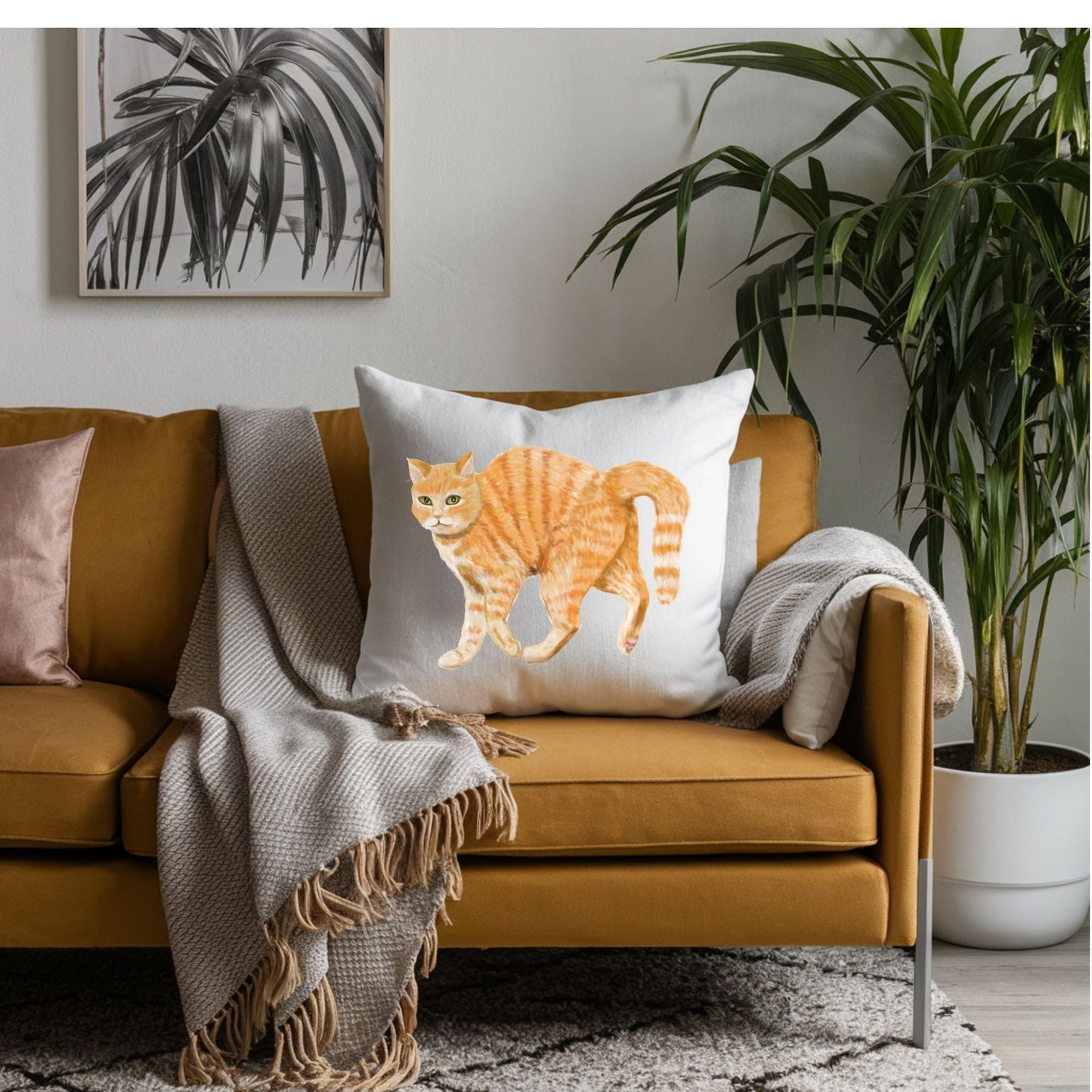 Orange Tabby Cat Pillow - MerikaArt