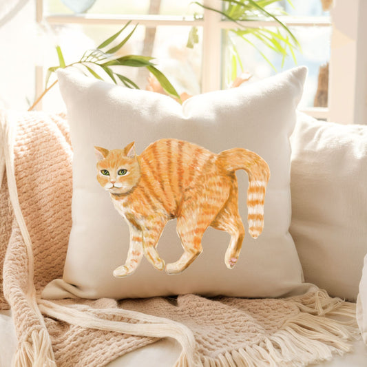 Orange Tabby Cat Pillow - MerikaArt