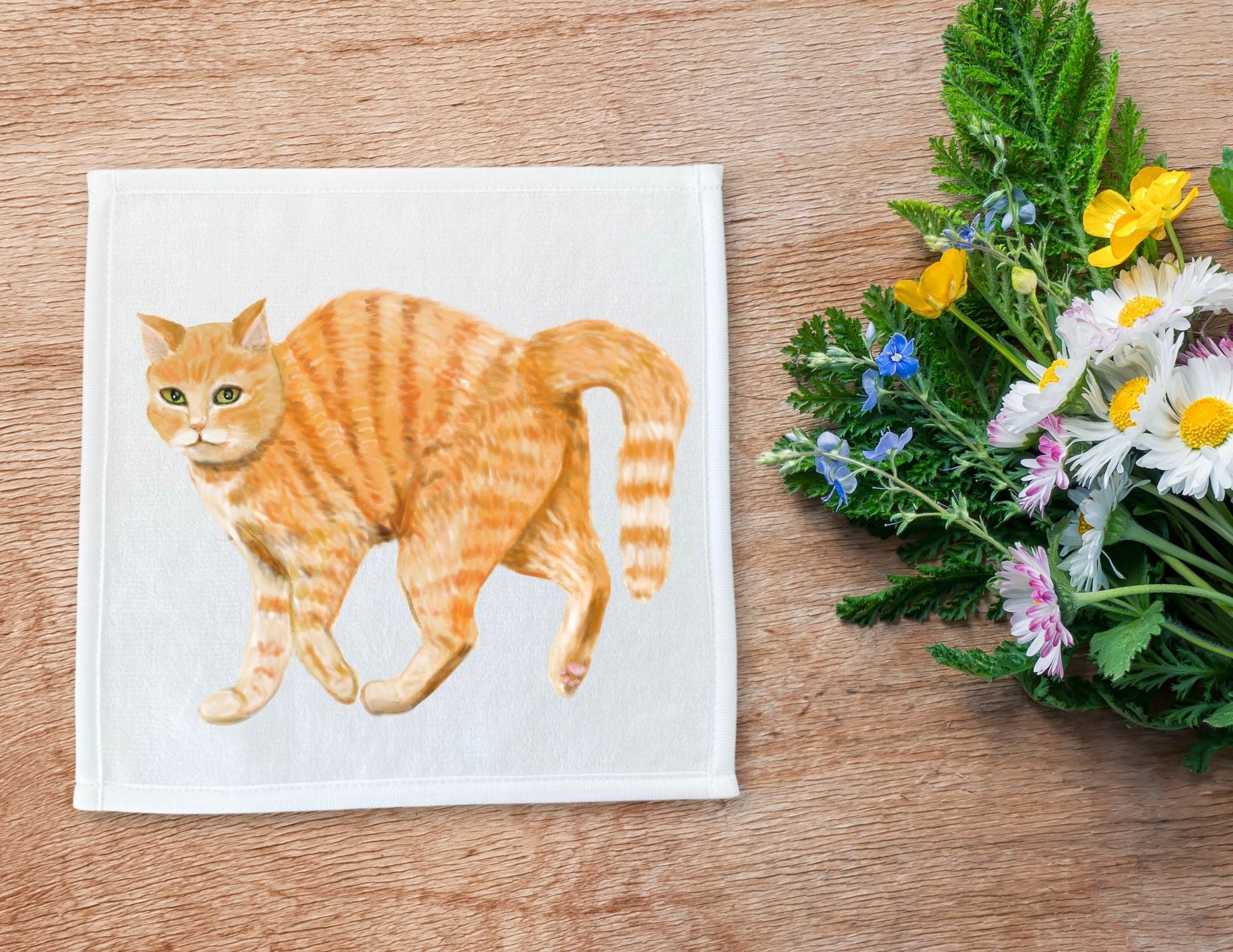 Orange Tabby Cat Washcloth - MerikaArt