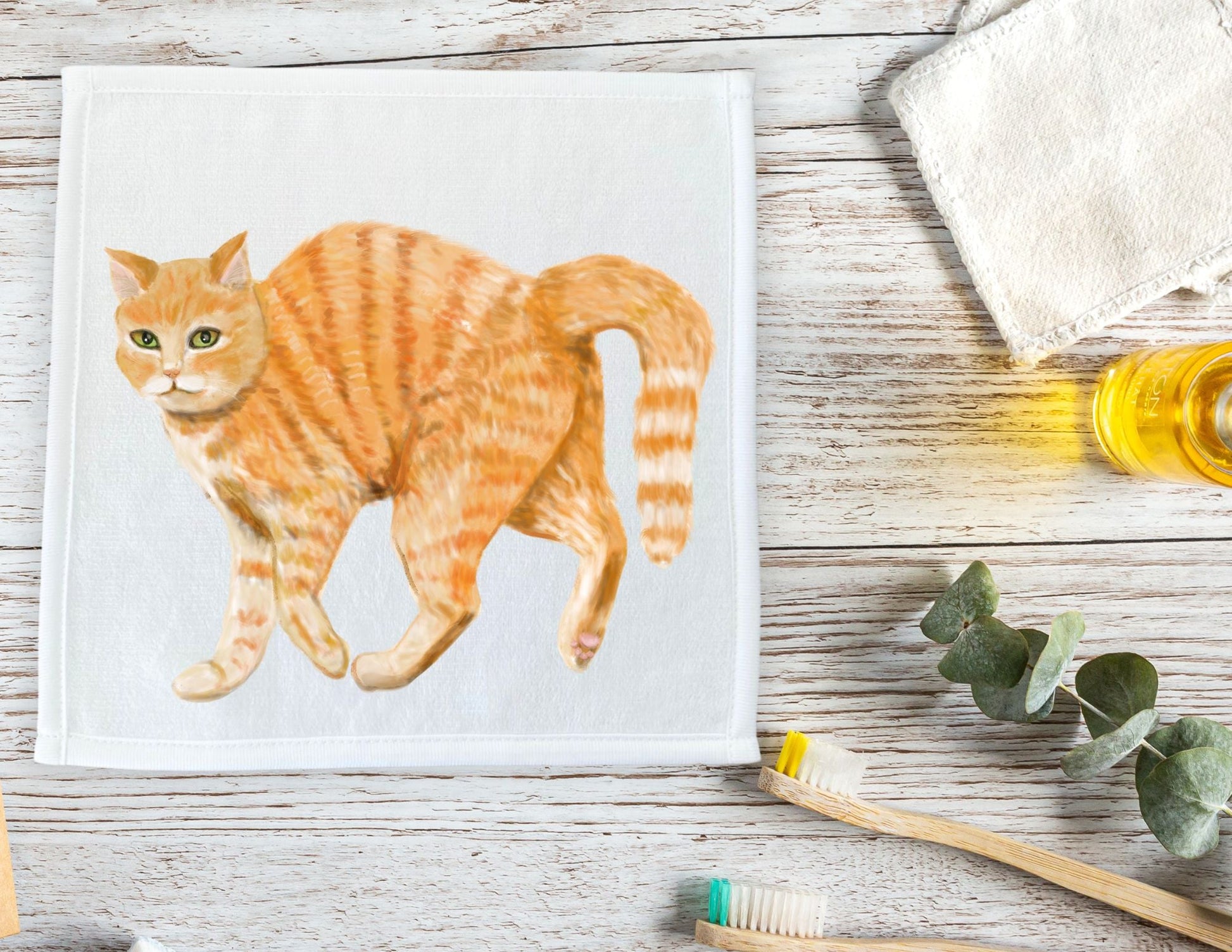 Orange Tabby Cat Washcloth - MerikaArt