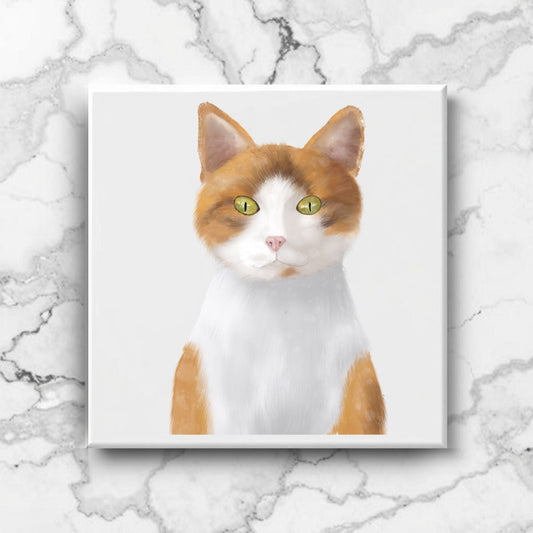 Orange & White Tabby Cat Ceramic Tile - MerikaArt