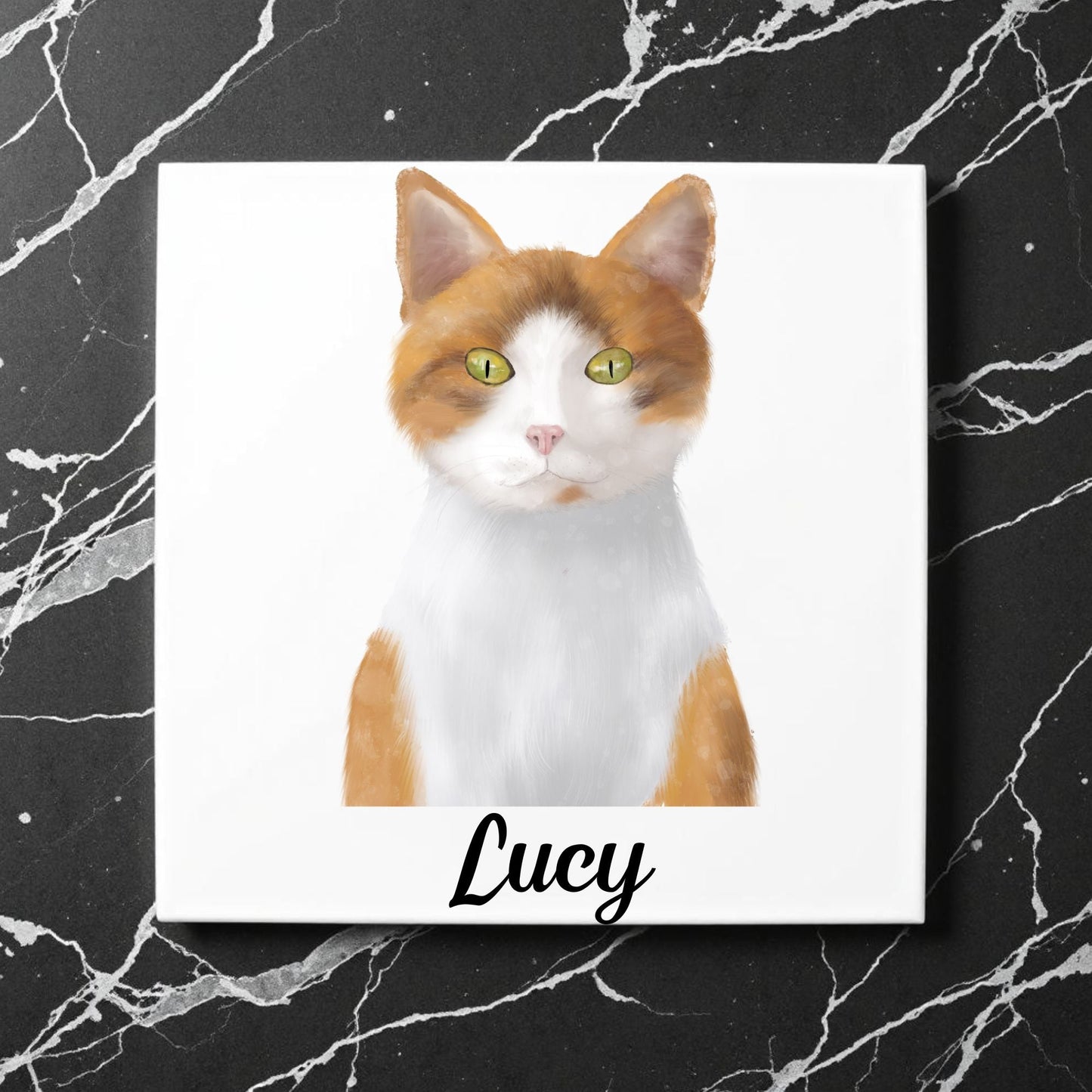 Orange & White Tabby Cat Ceramic Tile - MerikaArt