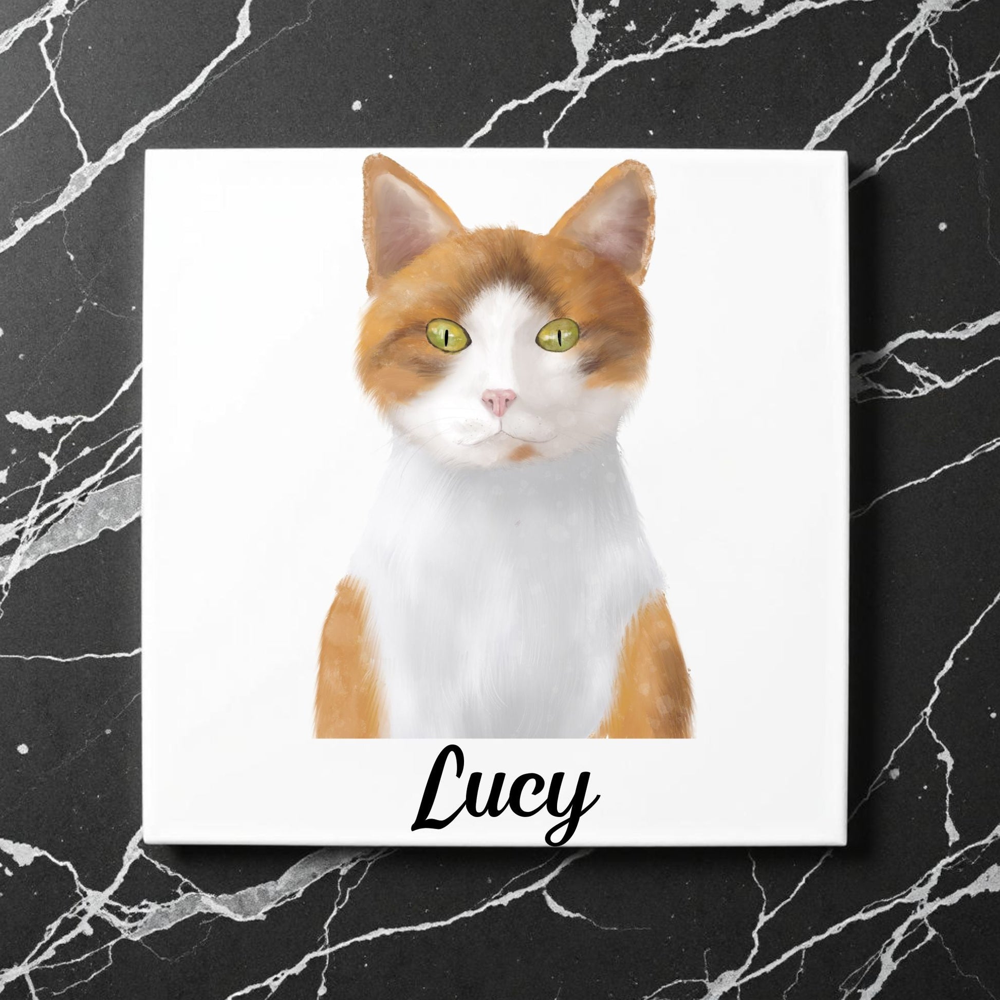 Orange & White Tabby Cat Ceramic Tile - MerikaArt