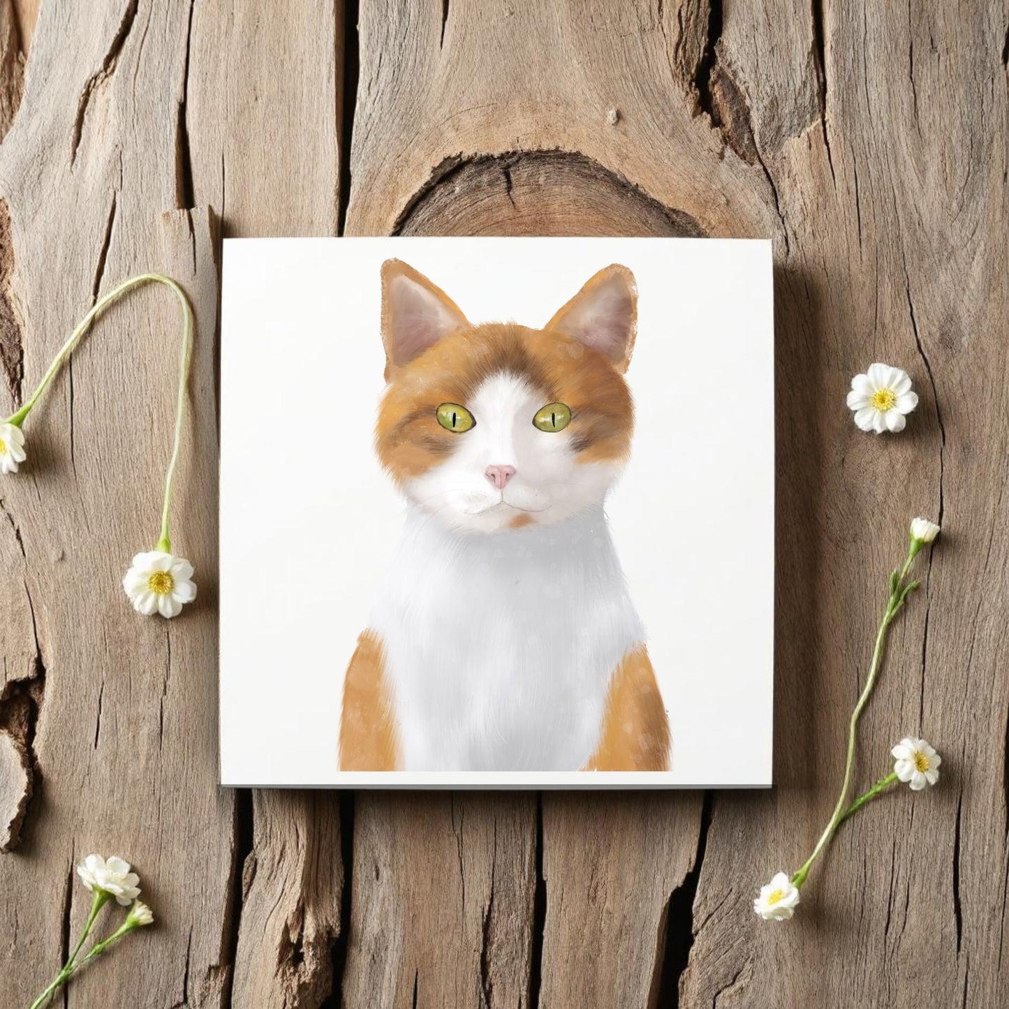 Orange & White Tabby Cat Ceramic Tile - MerikaArt