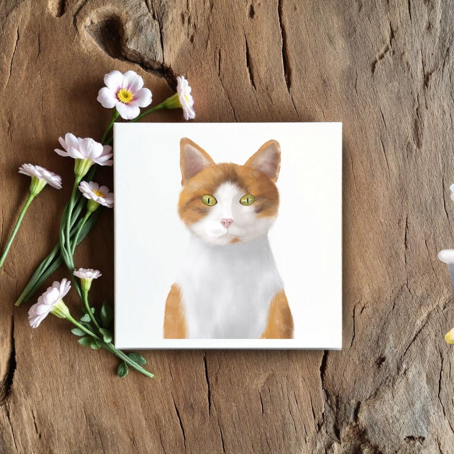 Orange & White Tabby Cat Ceramic Tile - MerikaArt