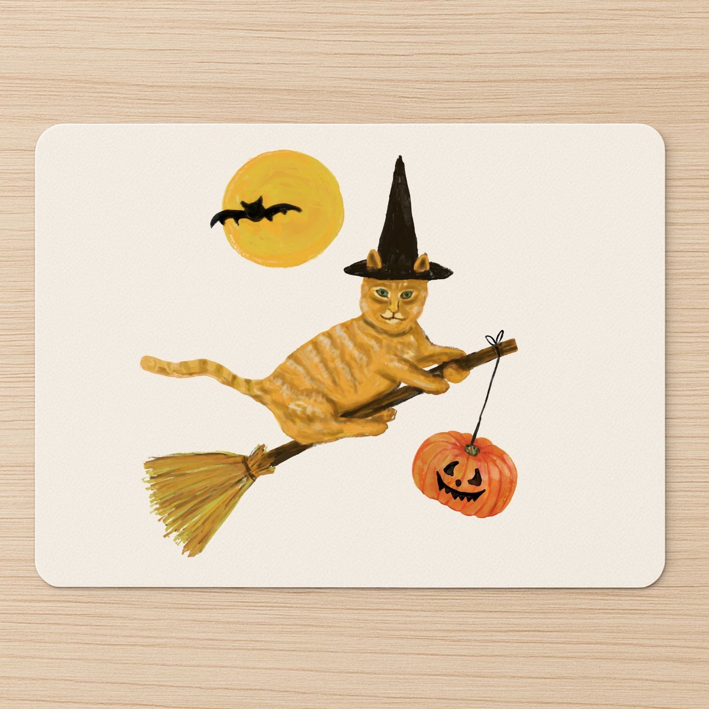 Orange Witch Cat Halloween Mousepad - MerikaArt