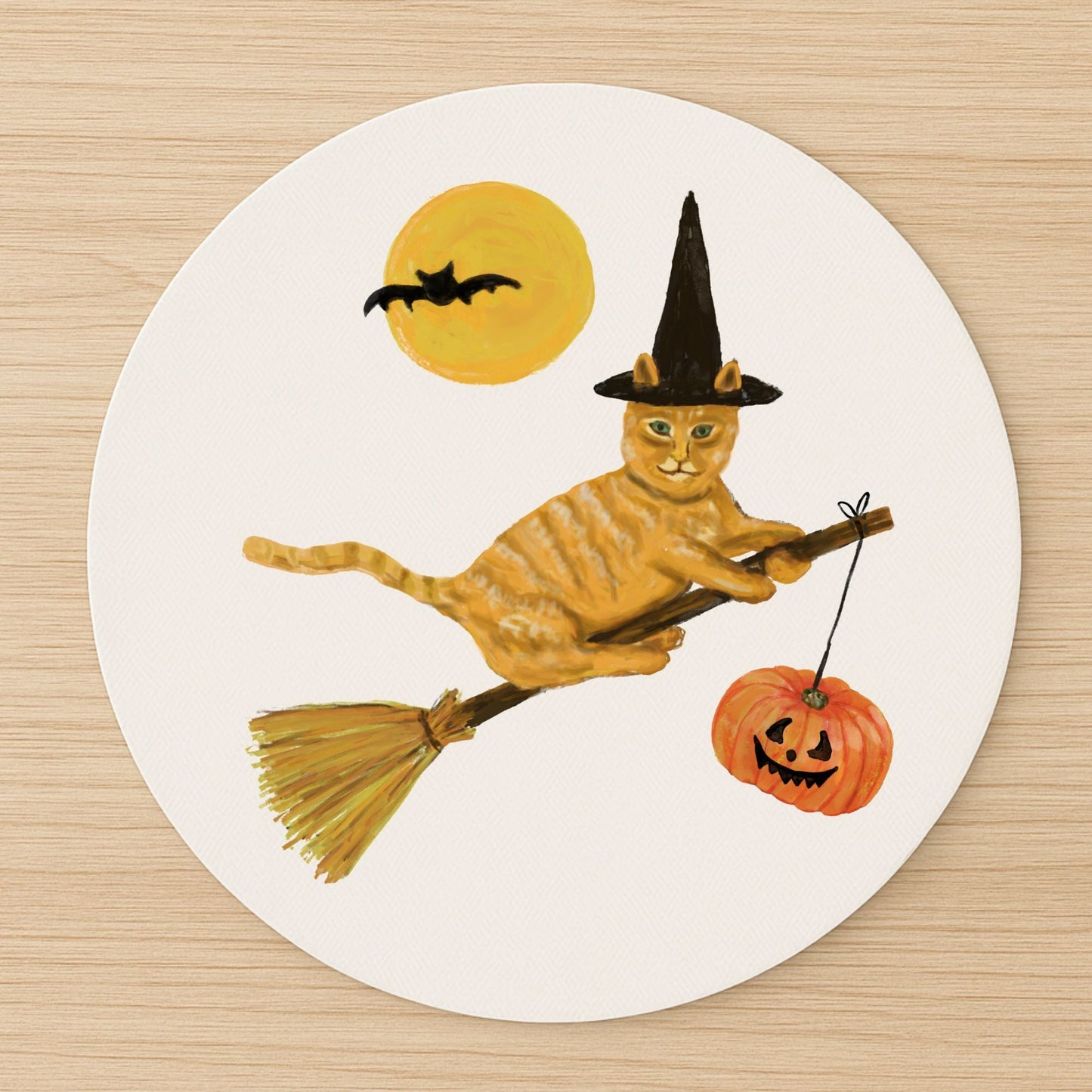 Orange Witch Cat Halloween Mousepad - MerikaArt