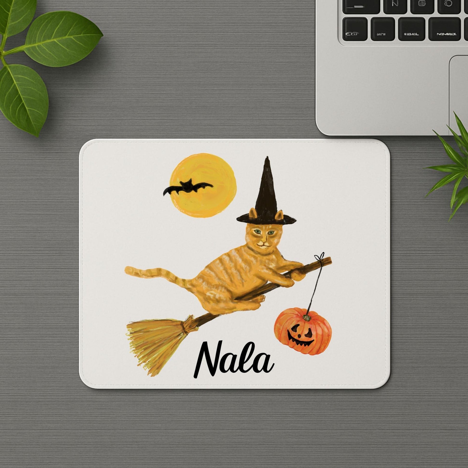Orange Witch Cat Halloween Mousepad - MerikaArt