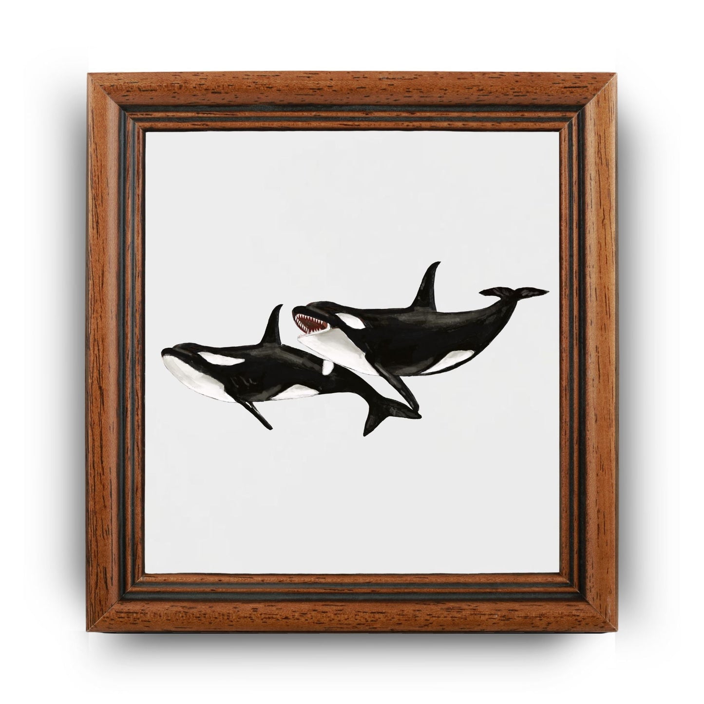 Orca Pair Ceramic Tile – Handcrafted Killer Whale Art - MerikaArt