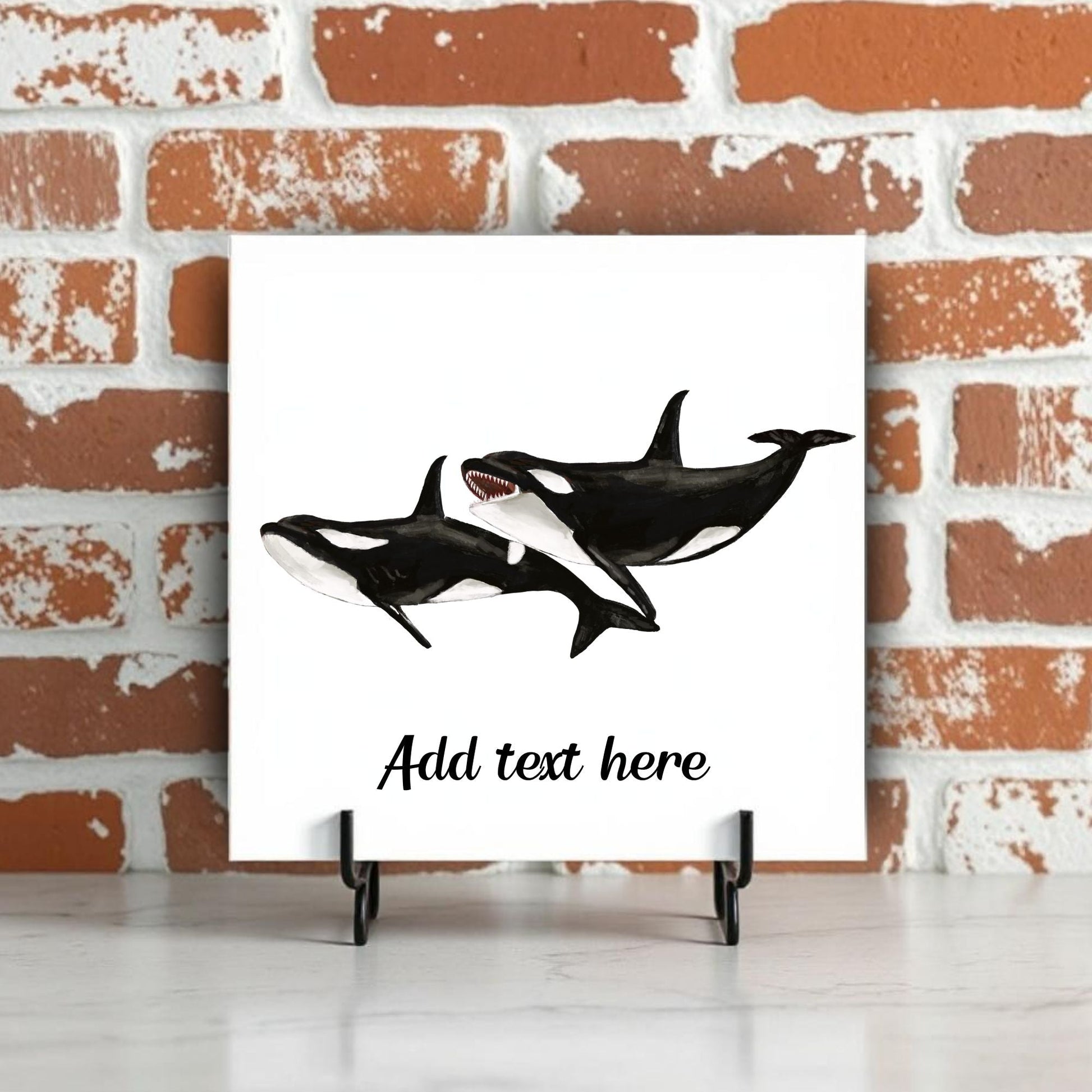 Orca Pair Ceramic Tile – Handcrafted Killer Whale Art - MerikaArt