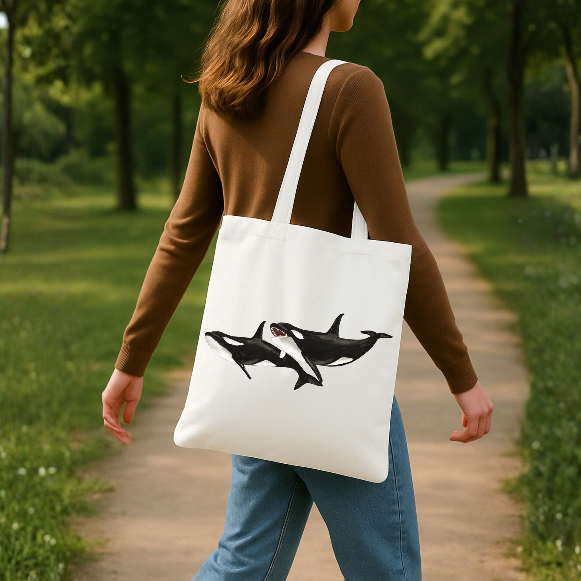 Orca Whale Canvas Tote Bag - MerikaArt