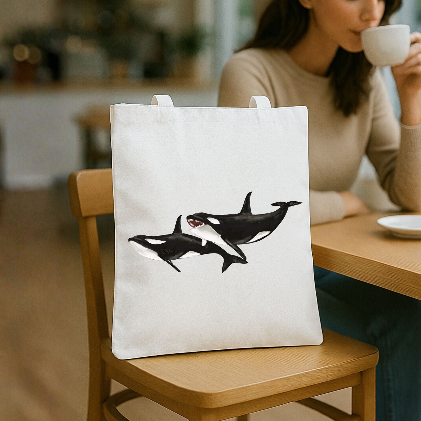 Orca Whale Canvas Tote Bag - MerikaArt